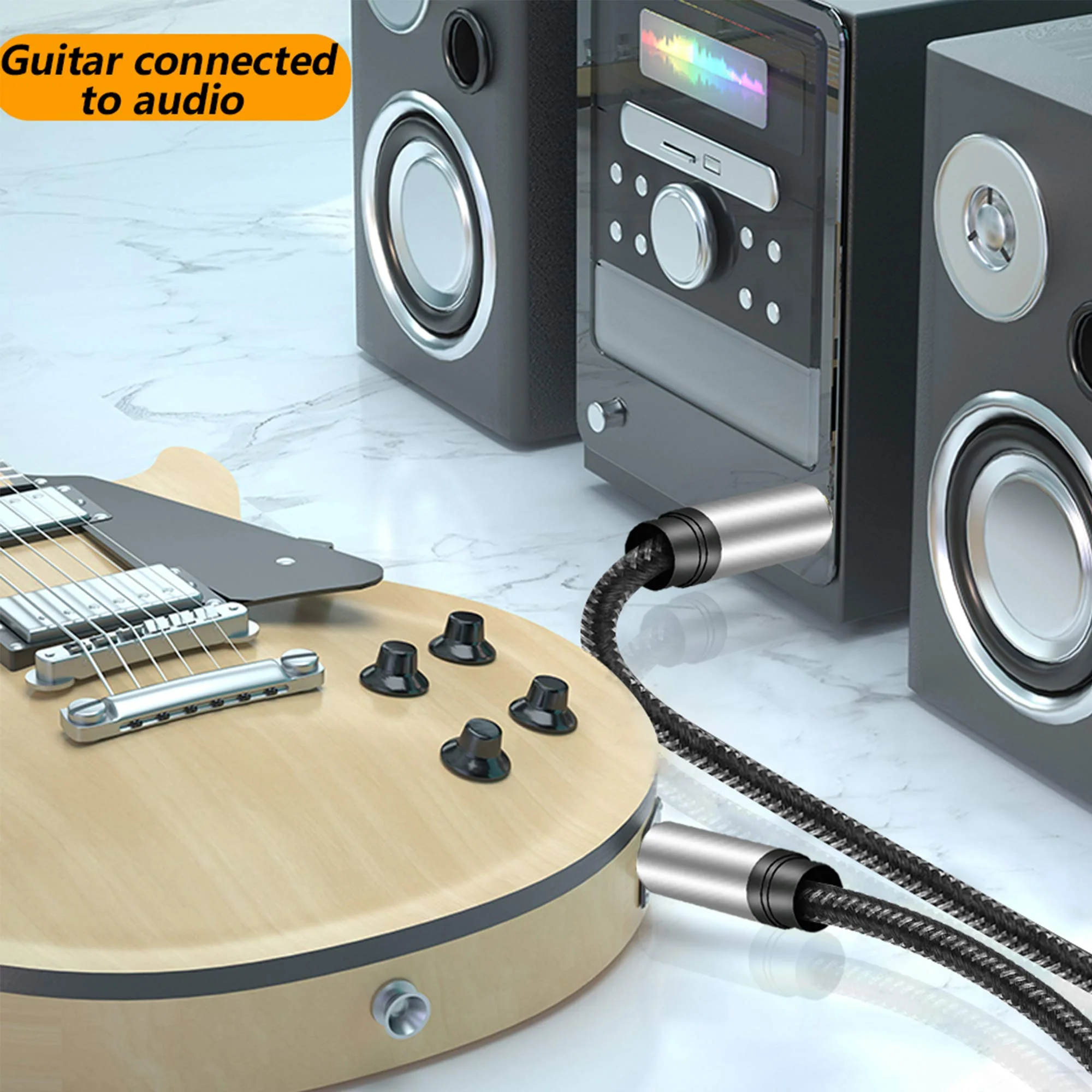 6.35mm Instrument Cable 3Ft,Silver Color Premium 6.35mm Mono Jack 1/4" TS Cable Unbalanced Guitar Patch Cords/Instrument Cable Male to Male with Zinc Alloy Housing and Nylon Braid(3Ft/1M) 3Ft/1M - Image 5