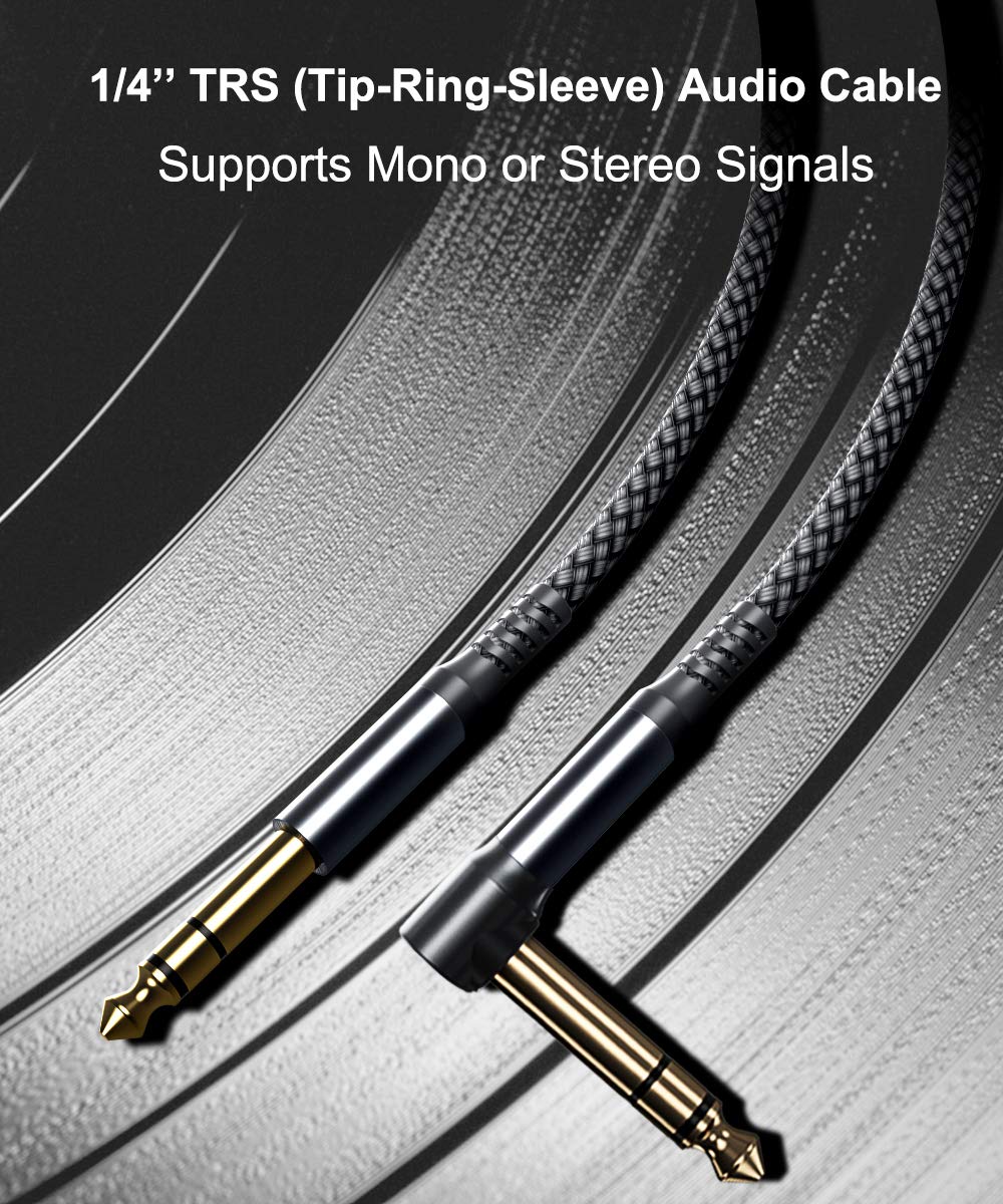 6.35mm TRS Instrument Cable 10FT 2-Pack,Right Angle 90 Degree 1/4 Inch Male Jack Stereo Audio Cord,6.35 Balanced Line Lead for Electric Guitar,Bass,Keyboard,Mixer,Amplifier/AMP,Speaker,Equalizer,FT,6 10 Feet gray - Image 4