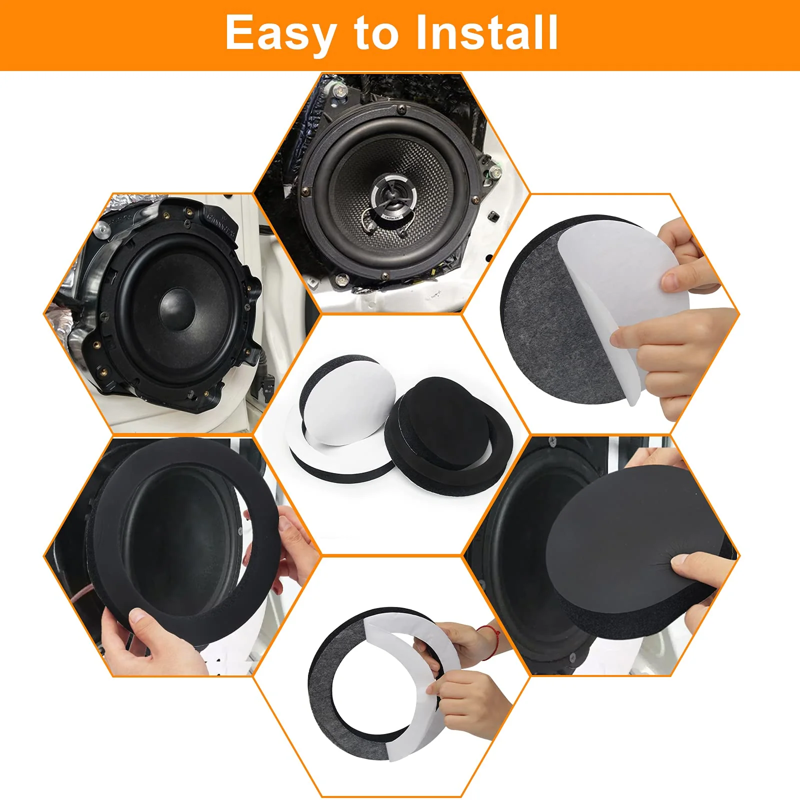 6.5" Foam Speaker Enhancer, AngleKai 4Pcs Self Adhesive Speaker Fast Rings, Universal High Rebound Sponge Bass Blocker Kit for Car Door Speaker Foam Rings - Image 6