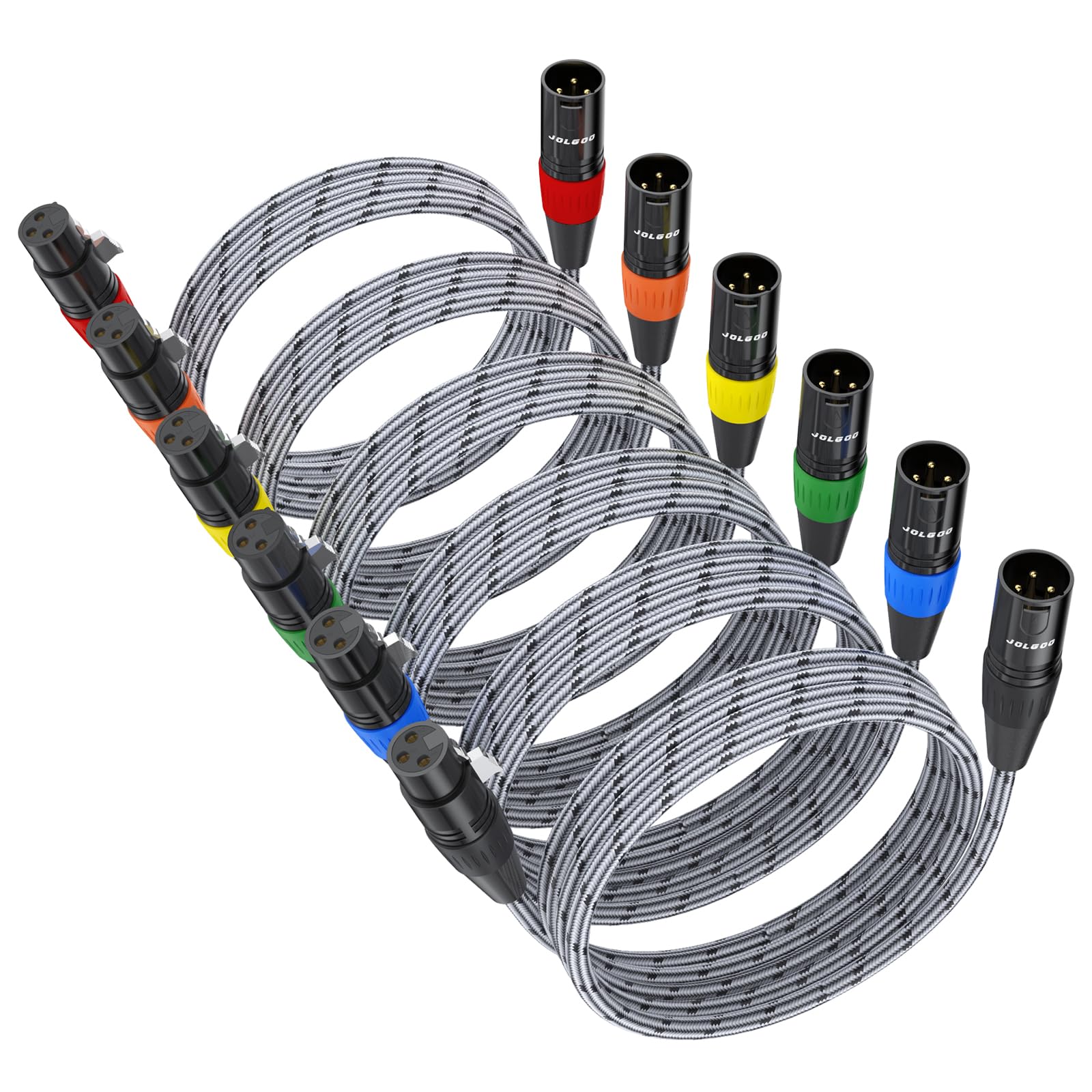6.6 ft XLR Cables - 6 Pack DMX Balanced 3 PIN XLR Microphone Cable for Studio & Stage 6.6 Feet - 6 Pack