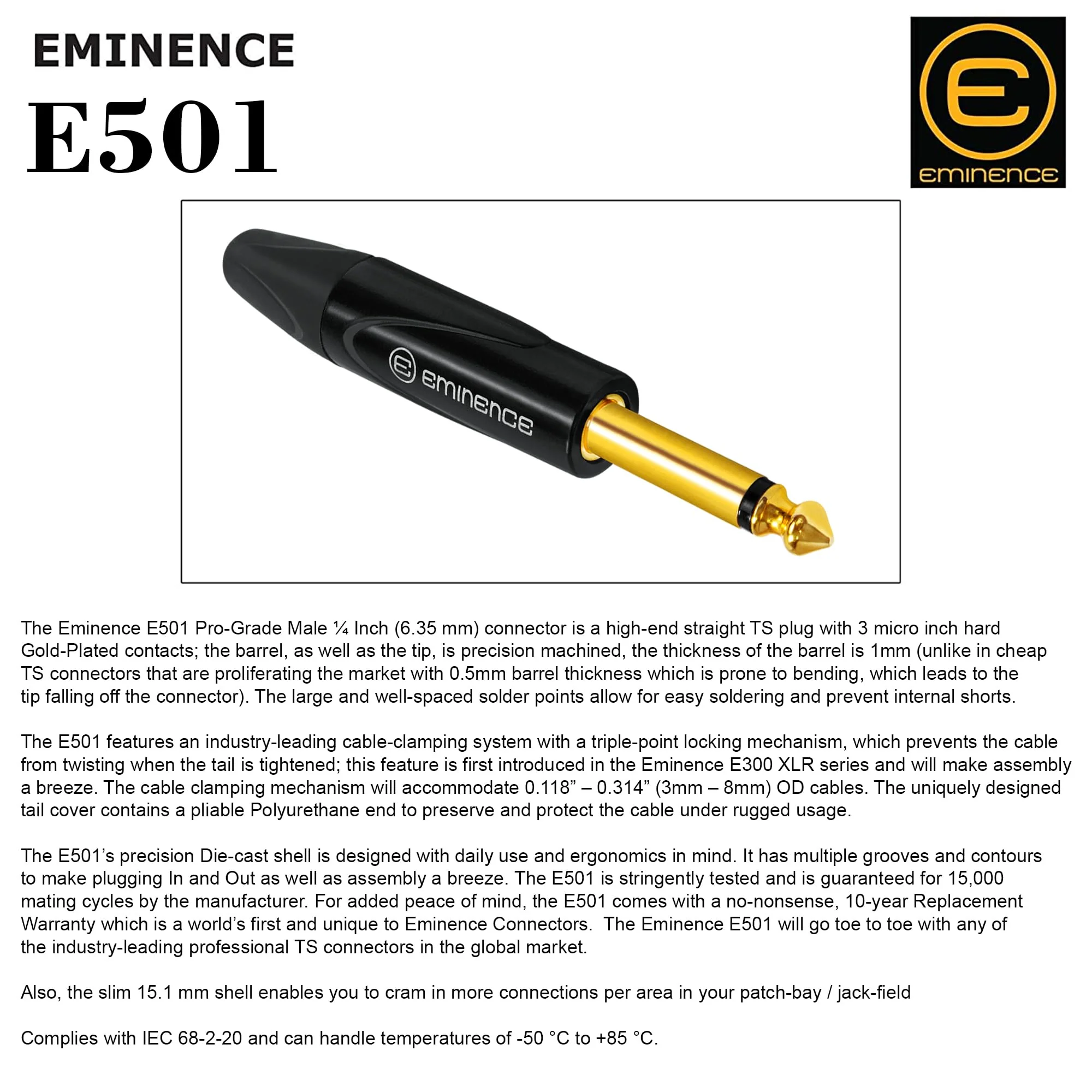 6 Foot - Gotham GAC-1 Ultra Pro - Premium, Low-Capacitance Guitar Bass Instrument Cable - with Straight to Angled 1/4 Inch Eminence Gold Plated Connectors - Image 6