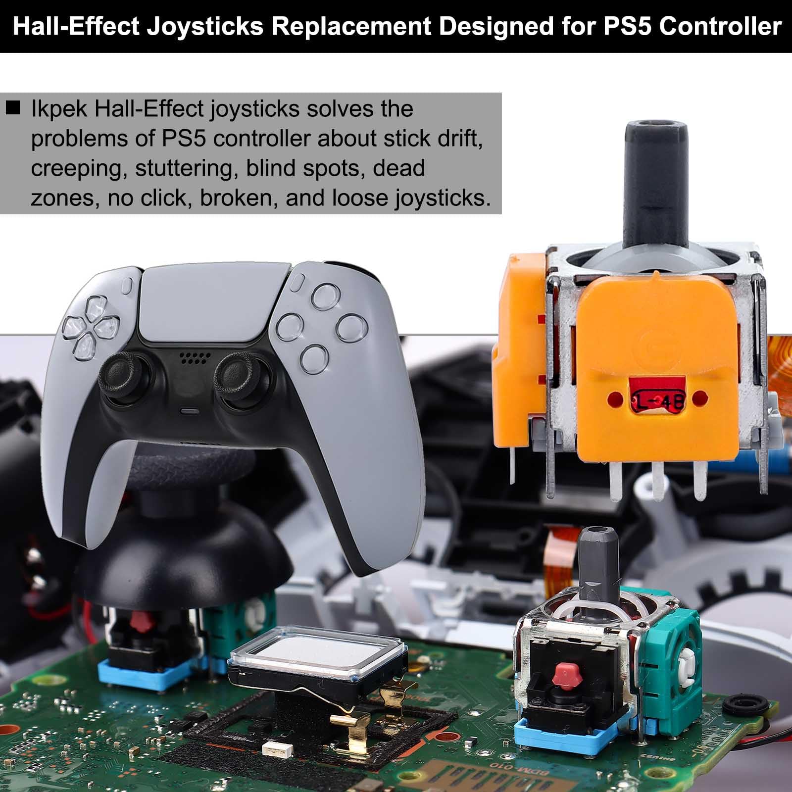 6 Pack Hall-Effect Joysticks Replacement for DualSense PS5 Controller, 3D Analog Sensor Wheel Thumb Sticks Joystick Rocker Module Replacement for PlayStation 5 Controller Yellow - 6 Pack - Image 2