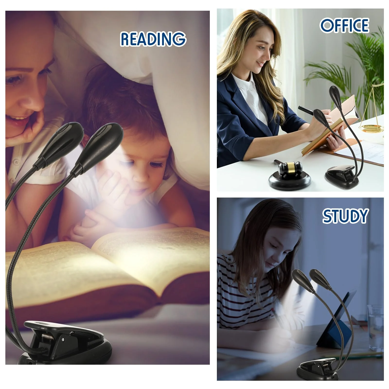 6 Pcs Music Stand Clip on Reading Light USB and AAA Battery Operated LED Book Lights in Bed 3 Brightness Levels Ideal for Musician, Piano Player, Kids, AAA Battery Not Included (Dual Arms) Dual Arms - Image 6