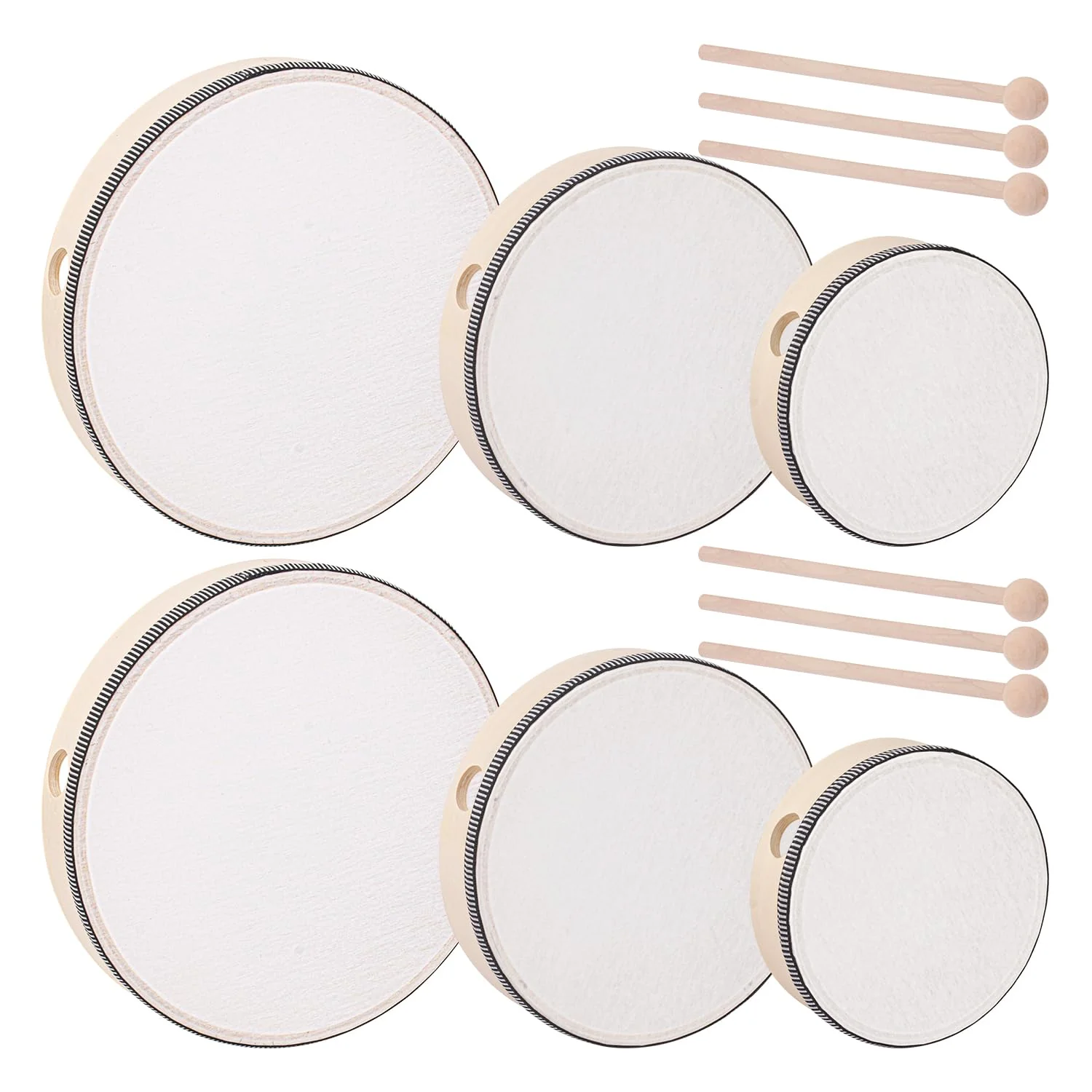 6 PCS Wood Hand Drum with Drum Stick, Percussion Wood Frame Drums, Musical Instruments for Weddings, Birthday, Parties, Gatherings, Concerts (6/8/10 Inch)