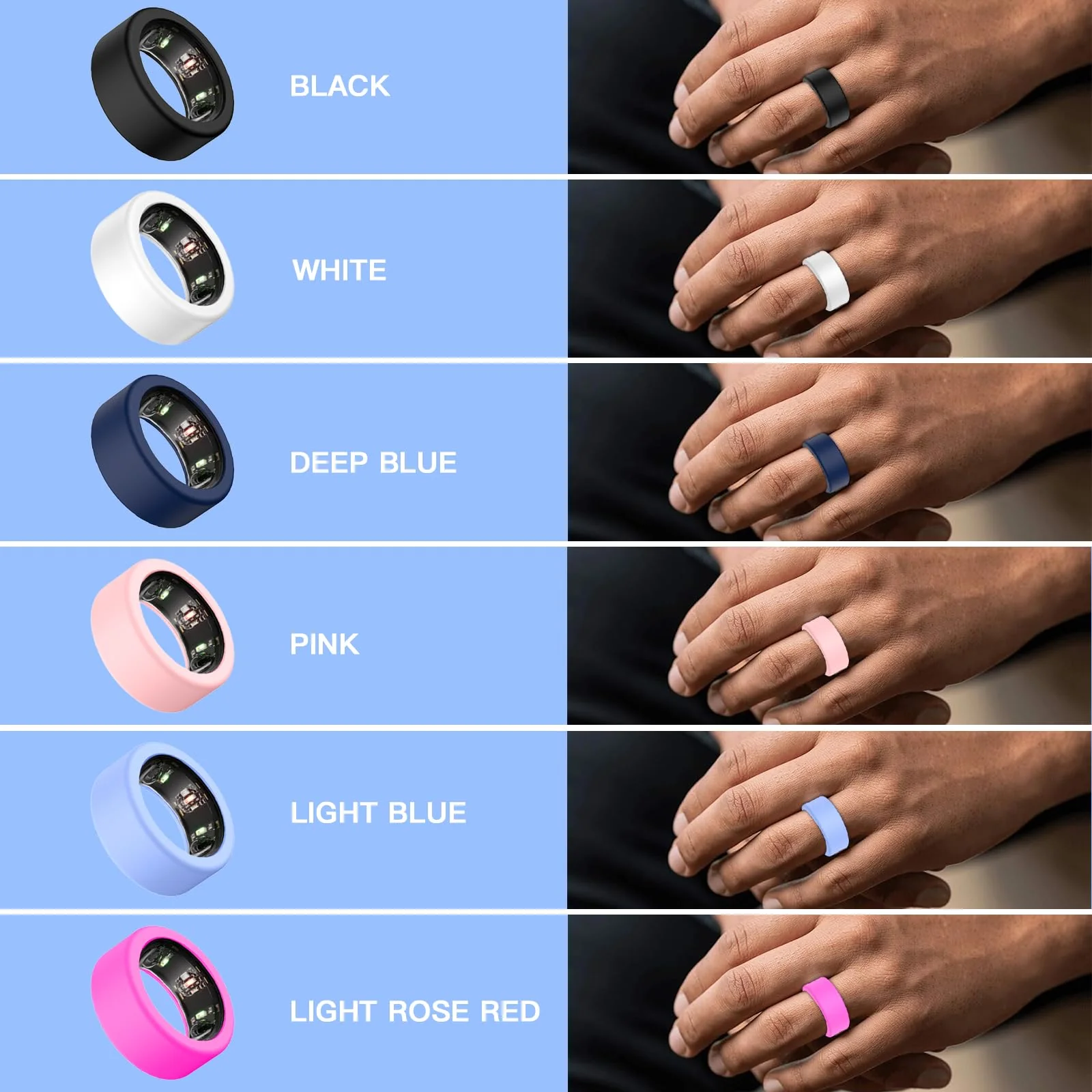 [6 Pcs]Protective Ring Cover for ULTRAHUMAN Ring AIR,Elastic Silicone Ring Case for ULTRAHUMAN Smart Ring Working Out,Smart Ring Case Cover Compatible ULTRAHUMAN Ring Size 6 7 8 9 10 11 12 13 14 - Image 7