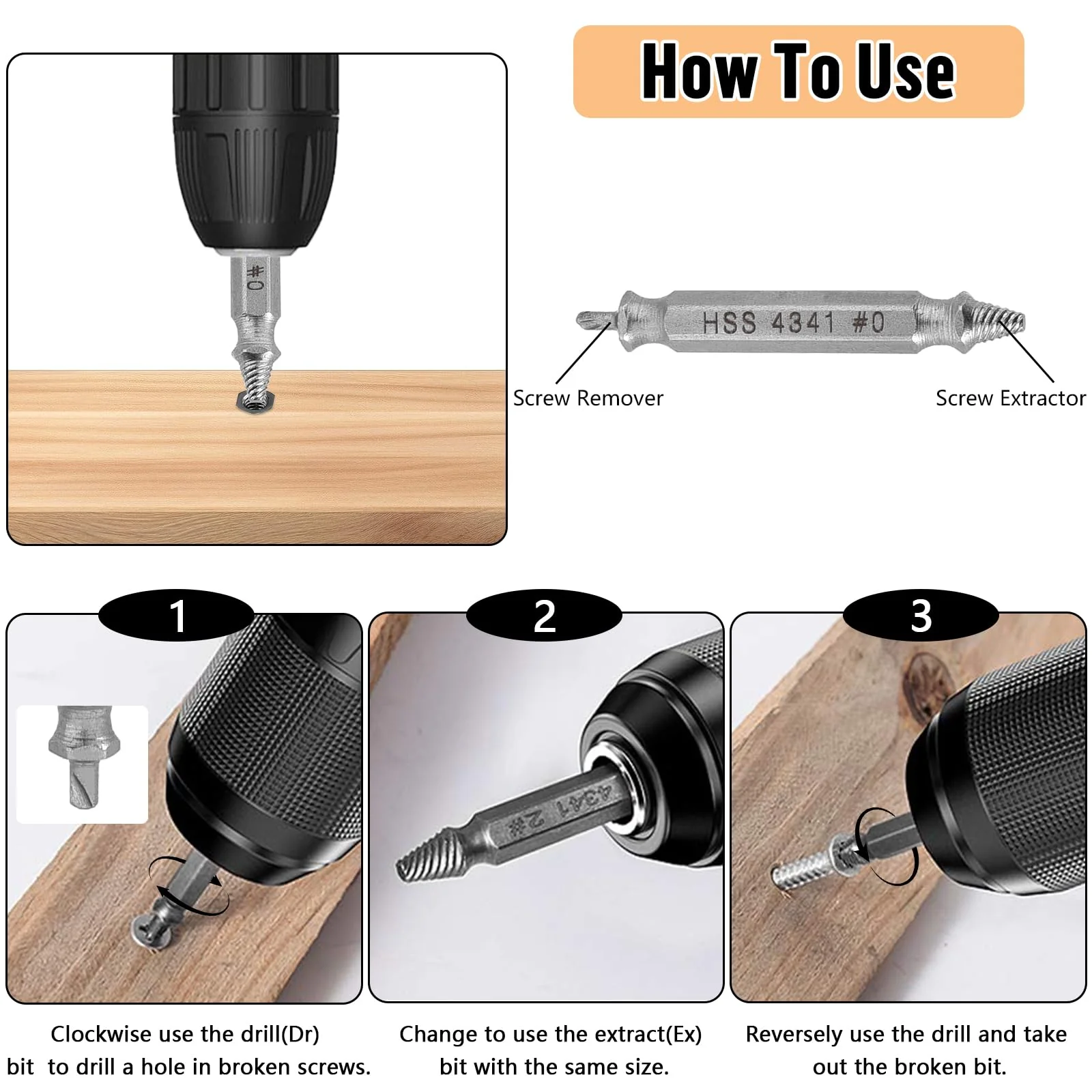 6 Piece Screw Extractor Set, Damaged Screw Remover Extractor Set 4341 HSS Steel for Removing Slightly Damaged Screws for Any Craftsman - Image 4