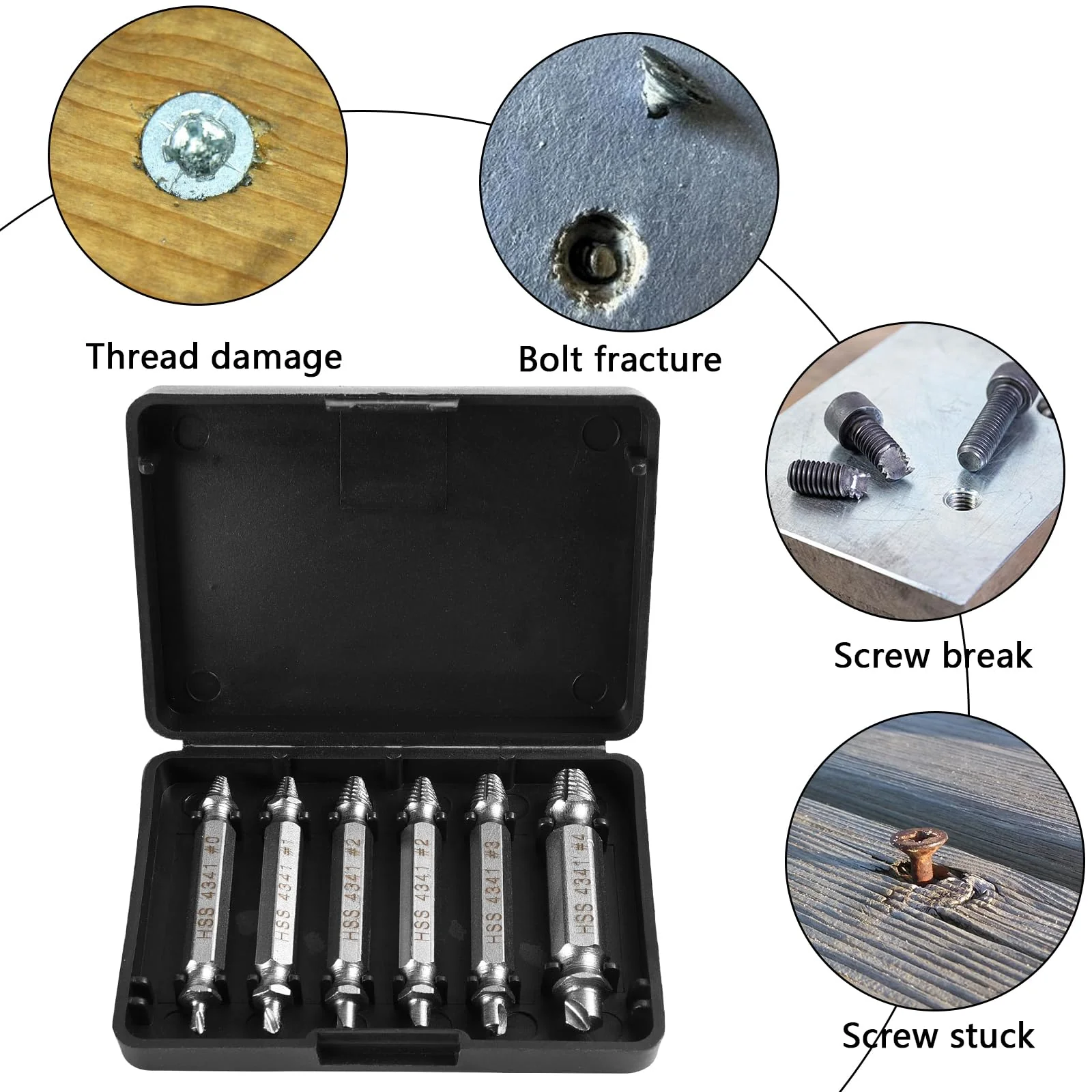 6 Piece Screw Extractor Set, Damaged Screw Remover Extractor Set 4341 HSS Steel for Removing Slightly Damaged Screws for Any Craftsman - Image 5