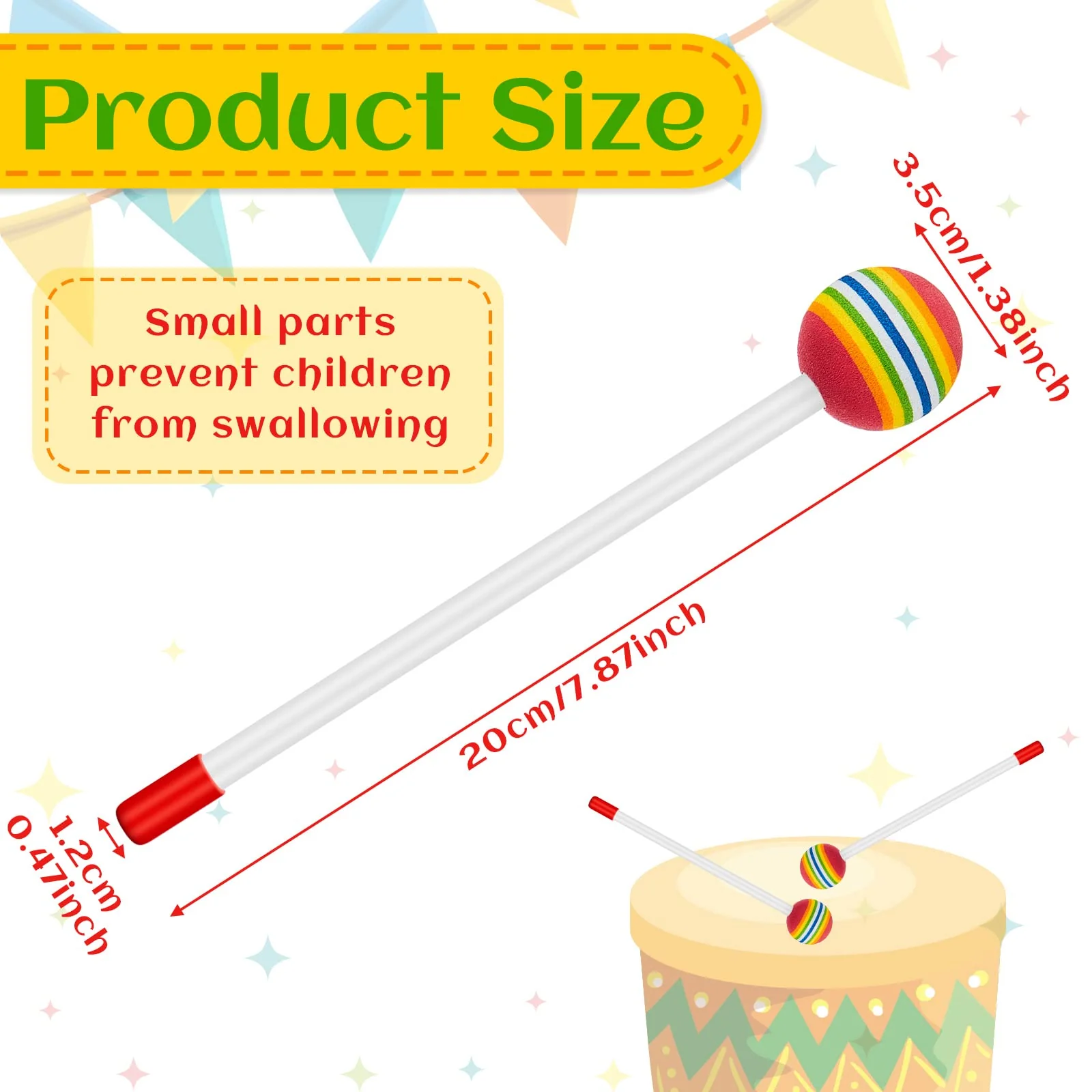 6 Pieces Lollipop Felt Drum Stick Soft Lollipop Drum Timpani Mallets Foam Head Percussion Sticks Rainbow Plastic Drumsticks for Kids Hand Percussion Toy for Adults Musical Instrument Accessories - Image 2