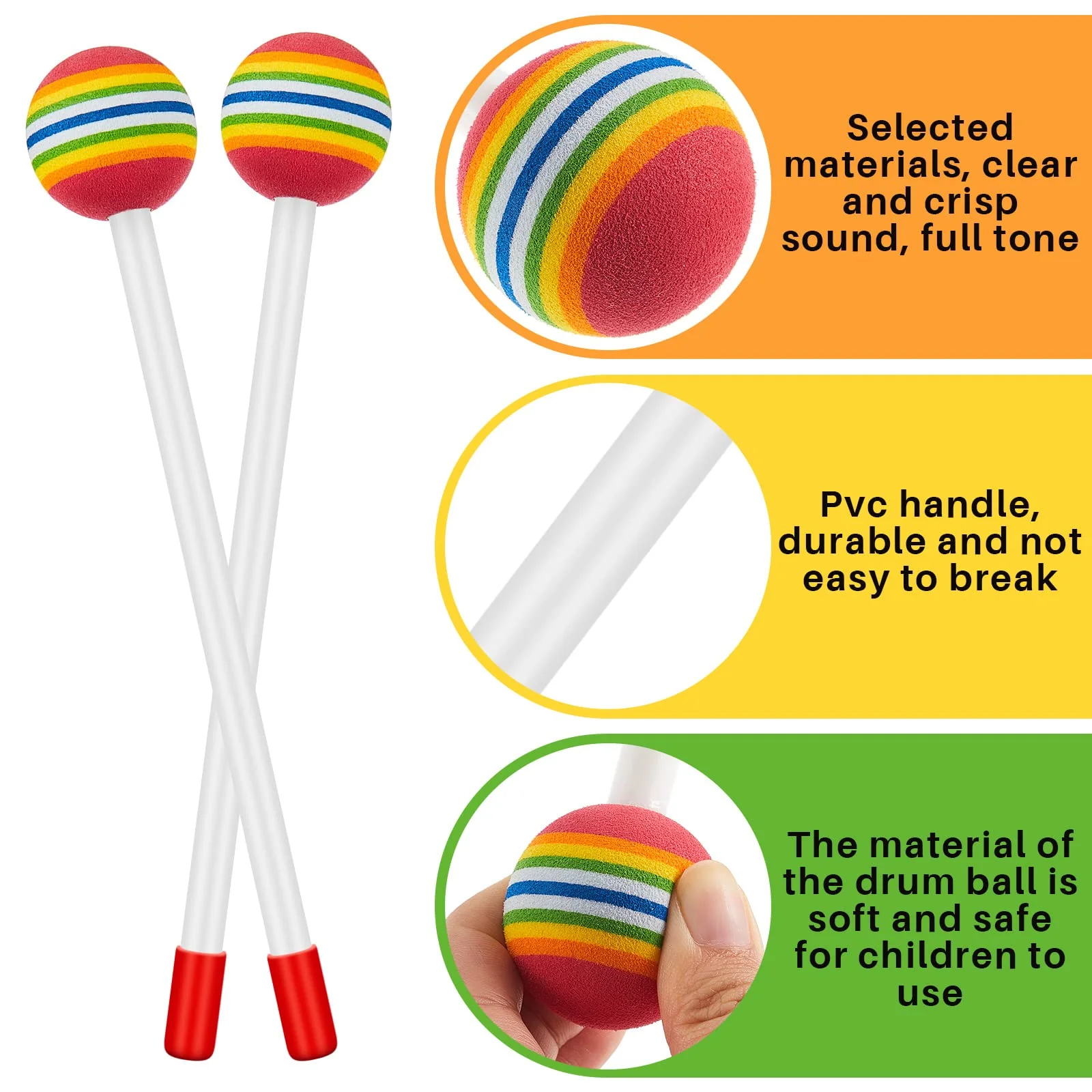 6 Pieces Lollipop Felt Drum Stick Soft Lollipop Drum Timpani Mallets Foam Head Percussion Sticks Rainbow Plastic Drumsticks for Kids Hand Percussion Toy for Adults Musical Instrument Accessories - Image 3