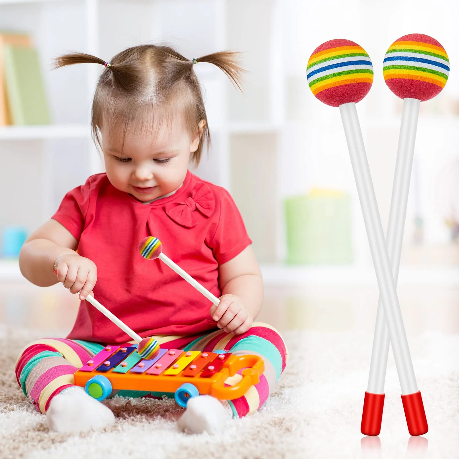 6 Pieces Lollipop Felt Drum Stick Soft Lollipop Drum Timpani Mallets Foam Head Percussion Sticks Rainbow Plastic Drumsticks for Kids Hand Percussion Toy for Adults Musical Instrument Accessories - Image 5