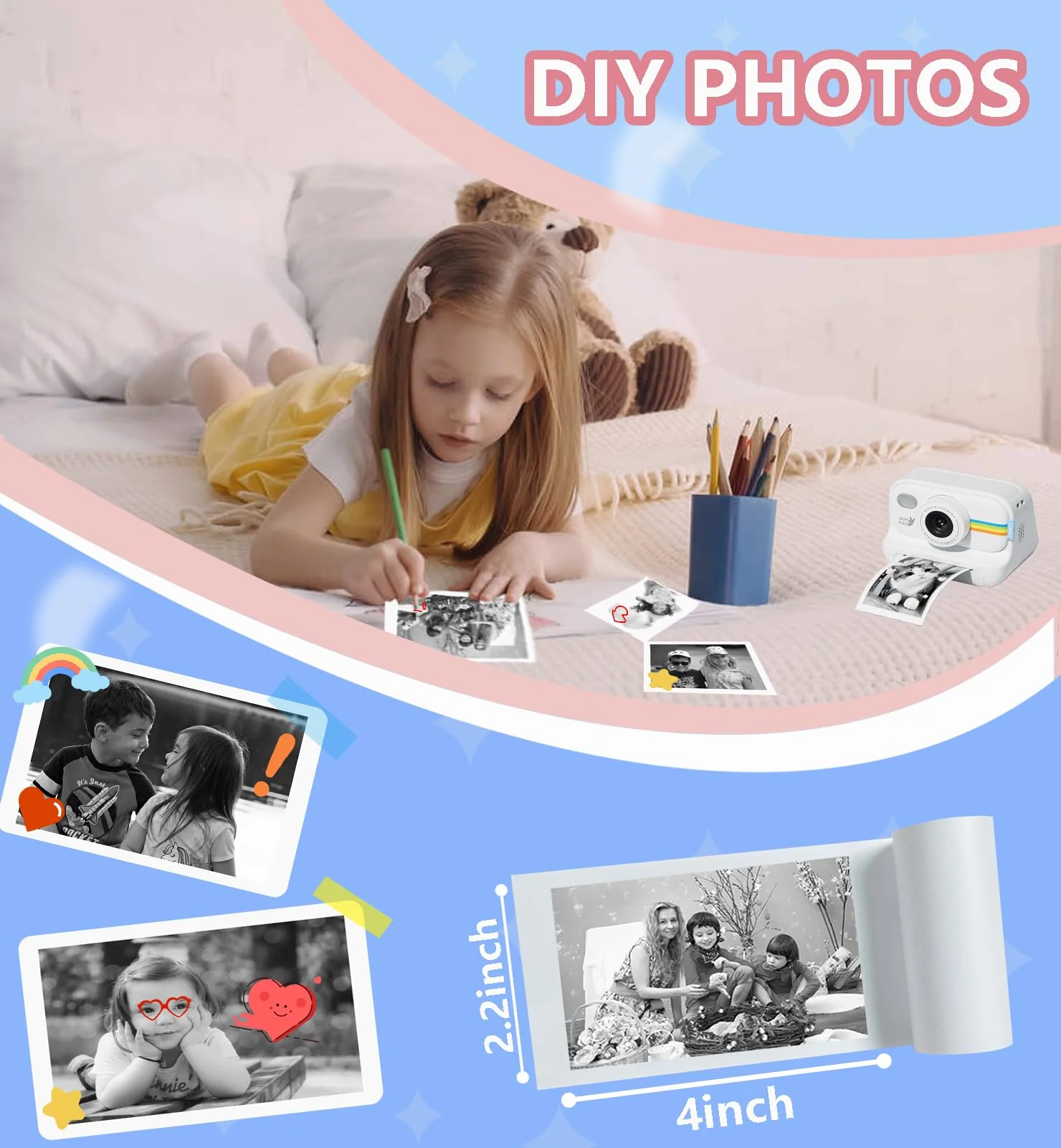 6 Roll Printer Paper for Kids Instant Print Camera, HD Printing Thermal Print Paper Set, Refill Replace Camera Printer Paper-White - Image 3