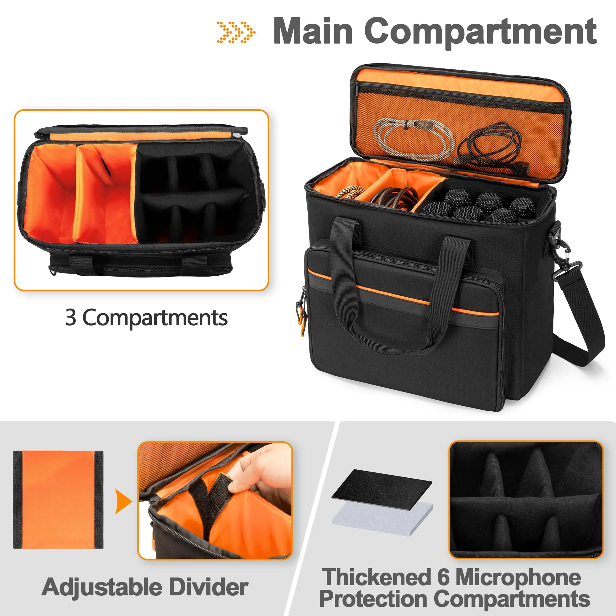6 Slots Wireless Microphone Carrying Case, Mic Storage Bag with Thick Padding for Singing, Karaoke, Party (Patent Design) - Image 2