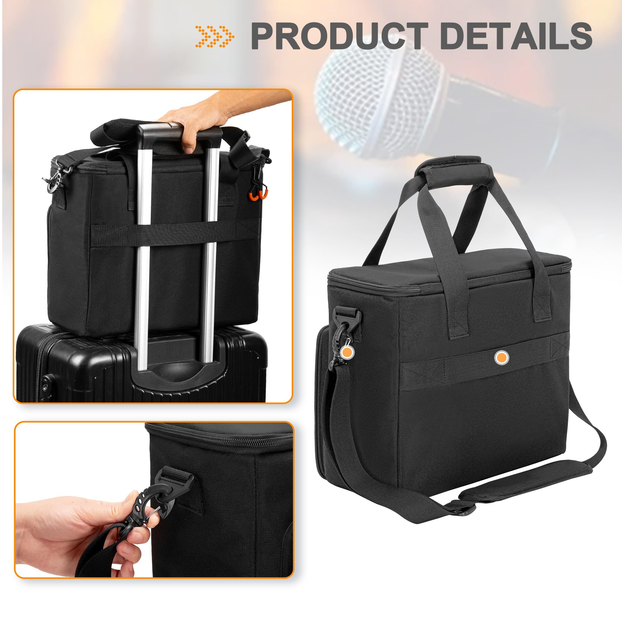 6 Slots Wireless Microphone Carrying Case, Mic Storage Bag with Thick Padding for Singing, Karaoke, Party (Patent Design) - Image 4