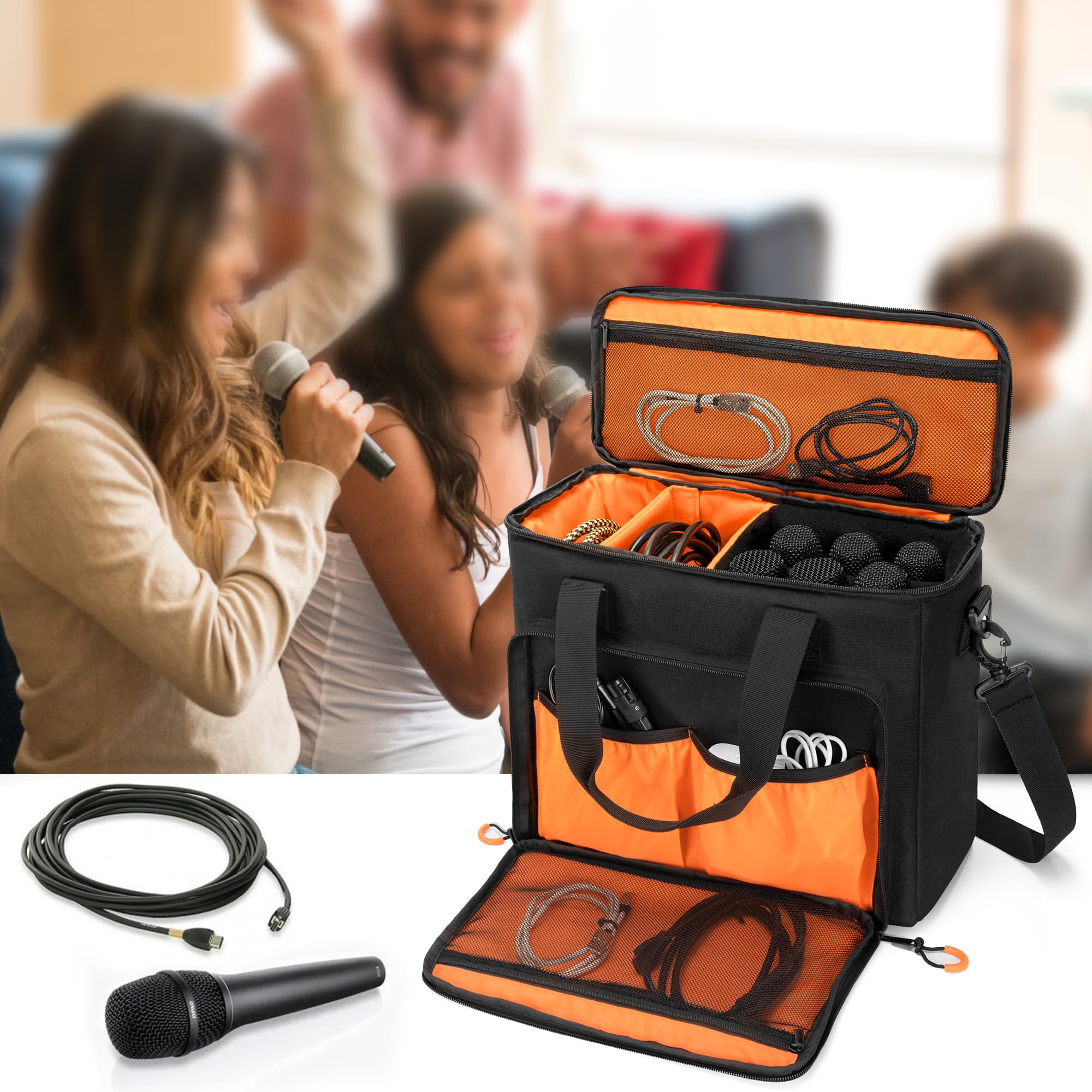 6 Slots Wireless Microphone Carrying Case, Mic Storage Bag with Thick Padding for Singing, Karaoke, Party (Patent Design) - Image 7