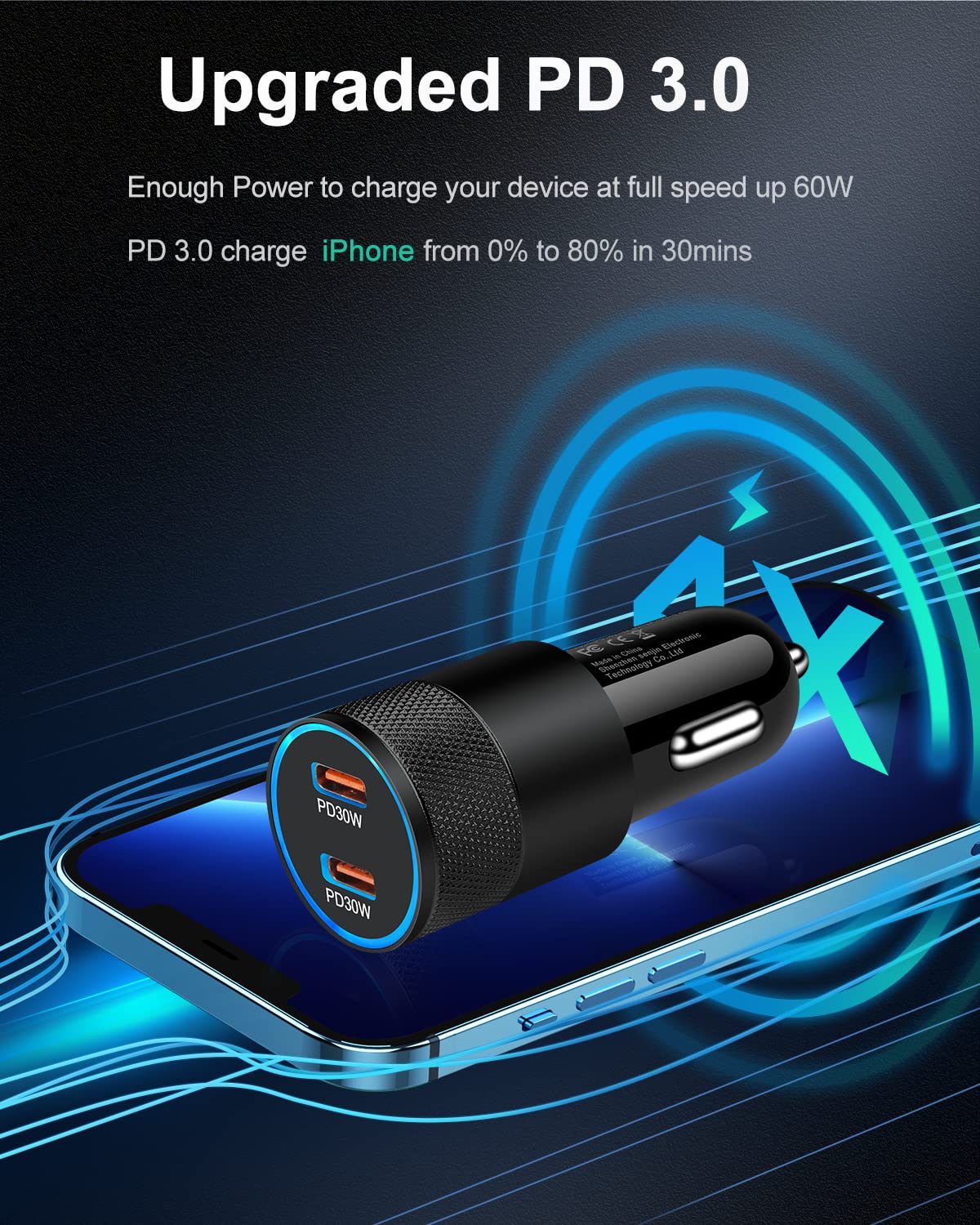 60W USB C Car Charger, 2 Pack AILKIN USB C Cigarette Lighter Adapter Fast Charging Dual Port PD3.0 Type C Car Charger Plug Compatible with iPhone 15 14 13 12 11 Pro Max Galaxy S24/S23/22 Pixel 8 7Pro Black - Image 3