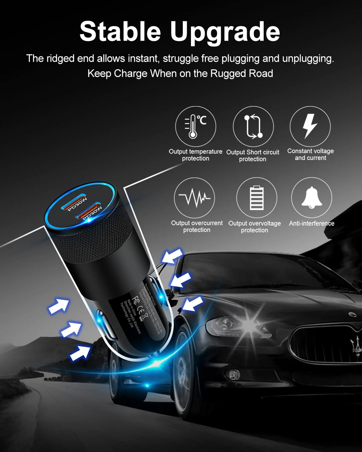 60W USB C Car Charger, 2 Pack AILKIN USB C Cigarette Lighter Adapter Fast Charging Dual Port PD3.0 Type C Car Charger Plug Compatible with iPhone 15 14 13 12 11 Pro Max Galaxy S24/S23/22 Pixel 8 7Pro Black - Image 6