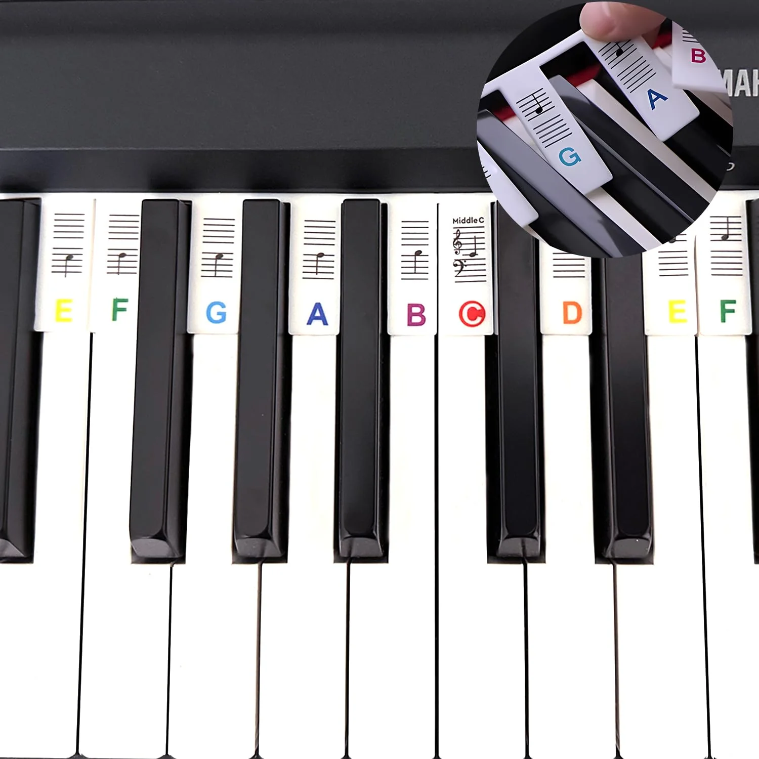 61-Key Removable Piano Keyboard Note Labels, Colorful Silicone Key Labels for Beginners, Reusable Piano Notes Guide with Box, Easy to Read, No Stickers Required Color-61 Key