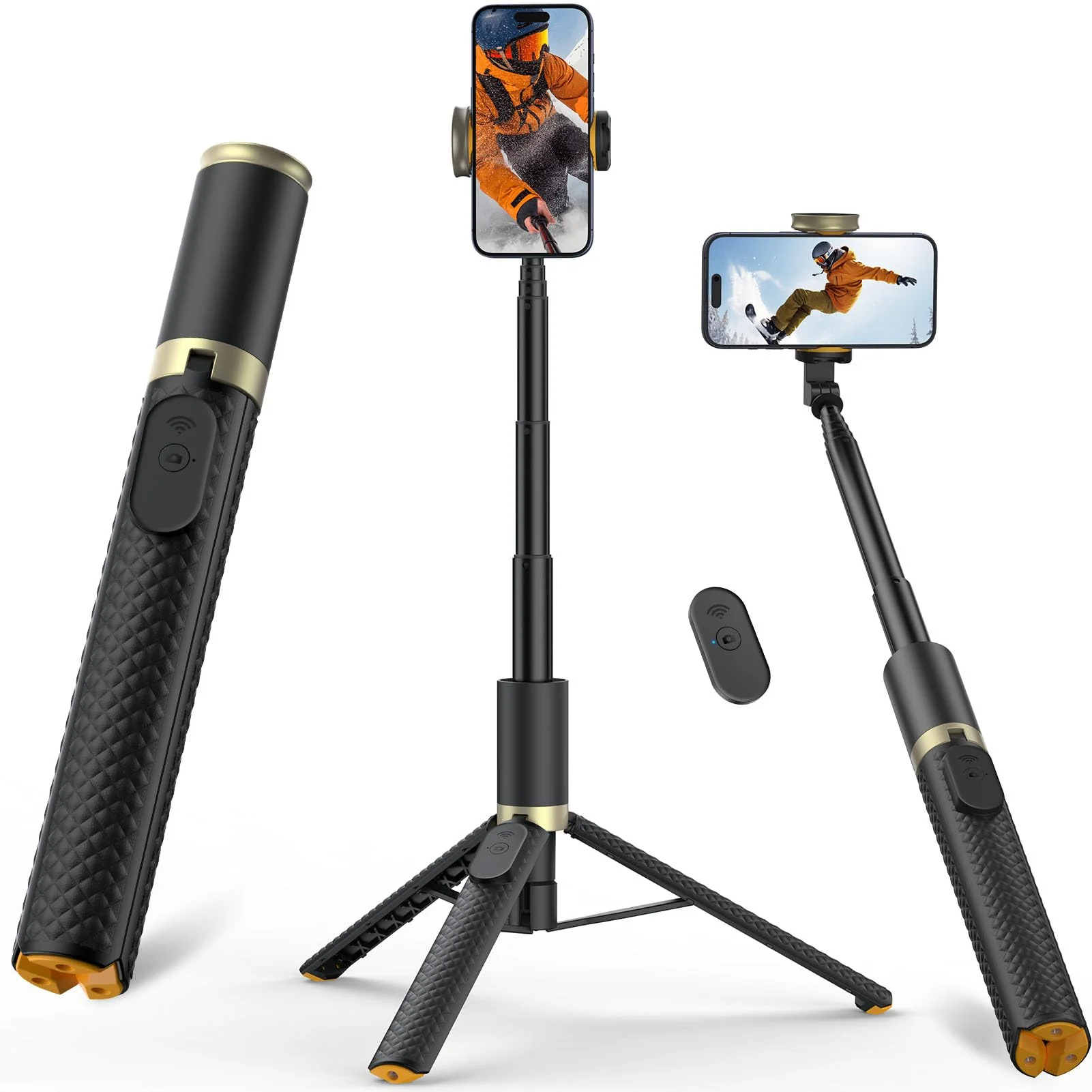 62" Phone Tripod & Selfie Stick, Tripod for iPhone with Remote, Portable, Lightweight Travel Tripod for Selfies Video Recording Vlog, Extendable Phone Tripod Stand Compatible with iPhone Android Black