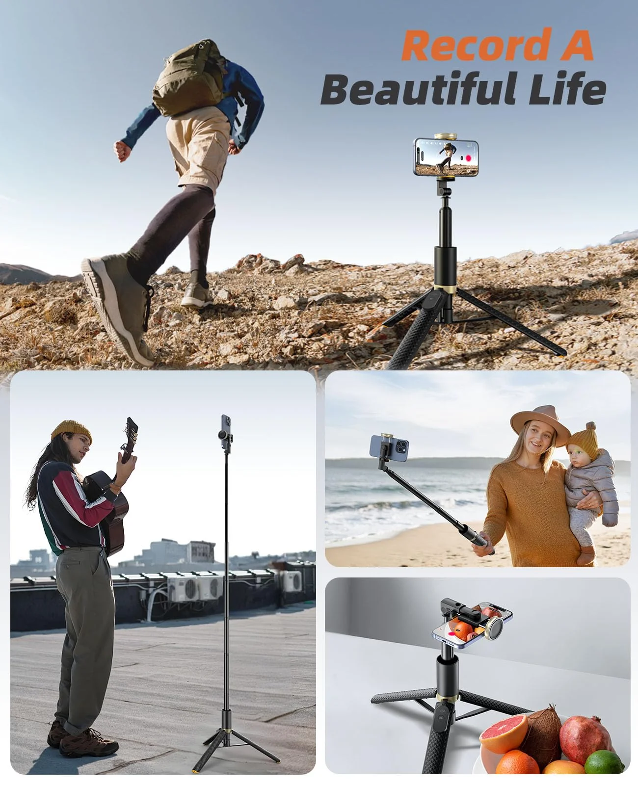 62" Phone Tripod & Selfie Stick, Tripod for iPhone with Remote, Portable, Lightweight Travel Tripod for Selfies Video Recording Vlog, Extendable Phone Tripod Stand Compatible with iPhone Android Black - Image 6