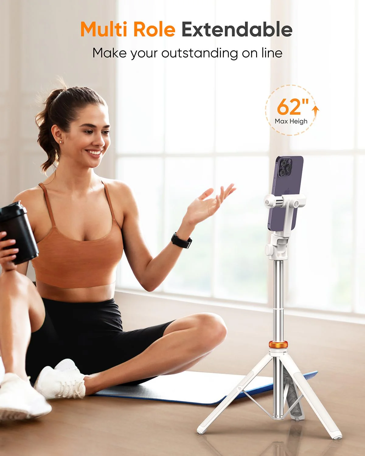 62" Tripod for iPhone, Sturdy Selfie Stick Tripod with Remote, Lightweight&Solidest Portable Cell Phone Tripod for iPhone Pro Max/Android [White] - Image 3