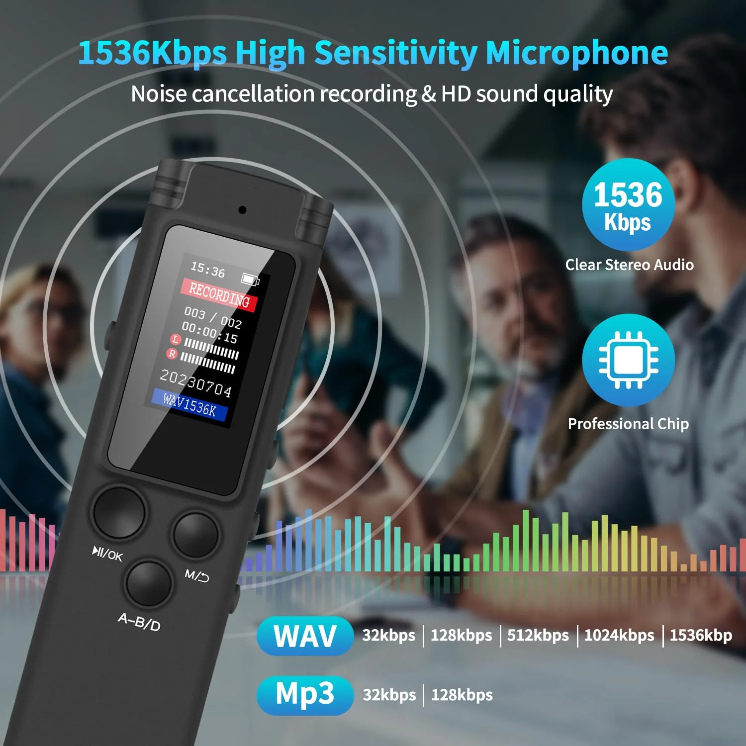64GB Digital Voice Recorder Voice Activated Recorder for Lectures Meetings, Audio Recorder with Playback, Password, Variable Speed, Tape Recorder USB Charge, MP3 - Image 2
