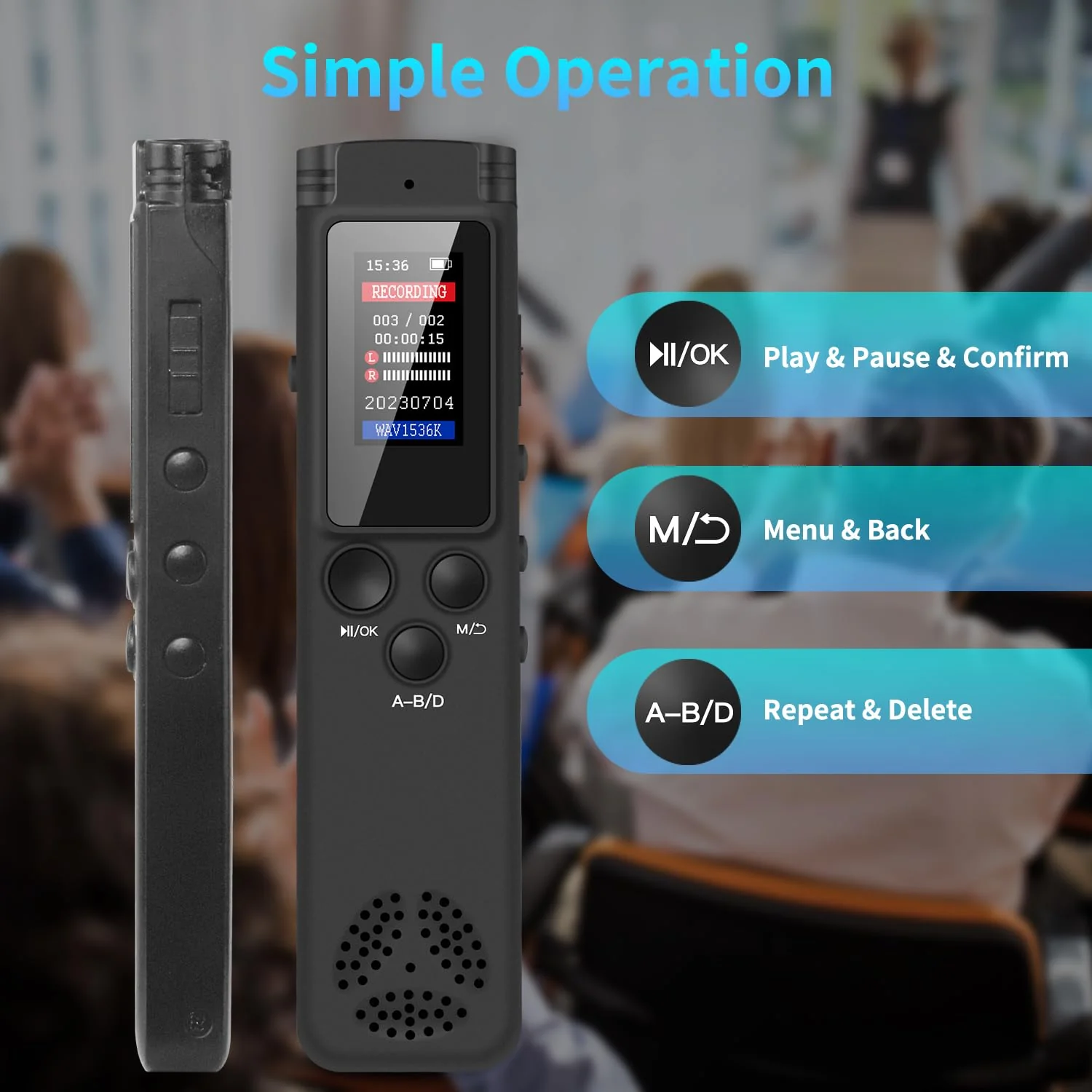 64GB Digital Voice Recorder Voice Activated Recorder for Lectures Meetings, Audio Recorder with Playback, Password, Variable Speed, Tape Recorder USB Charge, MP3 - Image 4