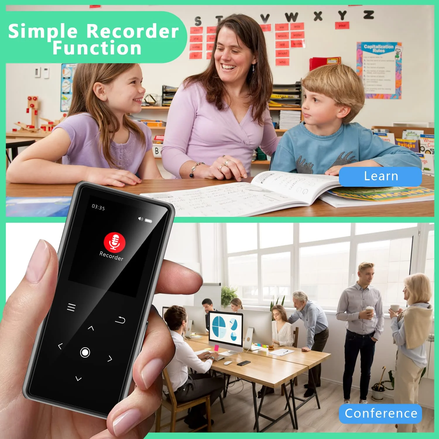64GB MP3 Player with Bluetooth 5.2, AiMoonsa Music Player with Built-in HD Speaker, FM Radio, Voice Recorder, HiFi Sound, E-Book Function, Earphones Included Black - Image 5