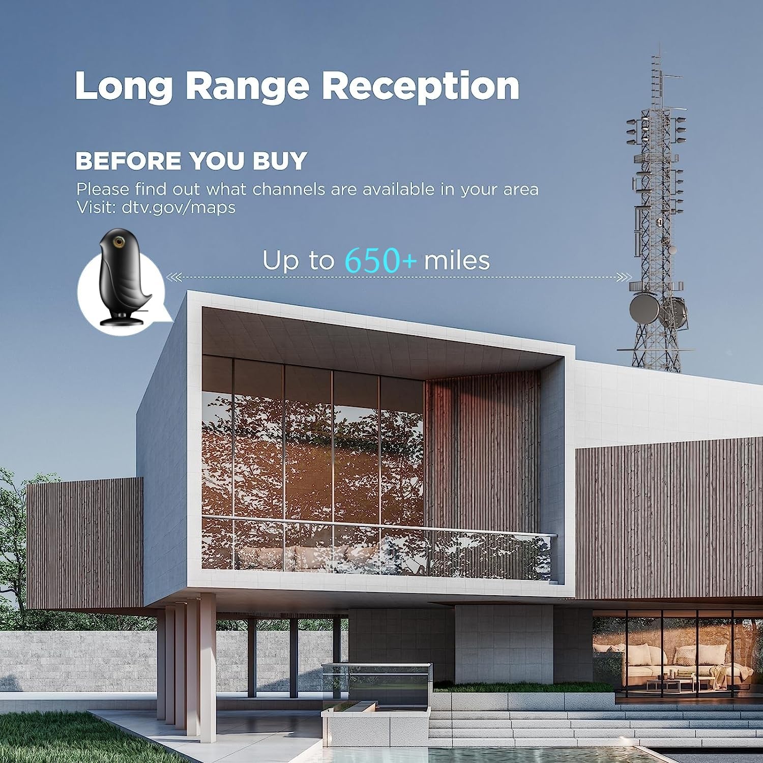 650+ Miles Coverage Range TV Antenna Indoor Supports 2K 4K for Smart TV Local Channels, Signal Amplifier and 18ft Cable,digital tv antenna indoor BLACK - Image 2