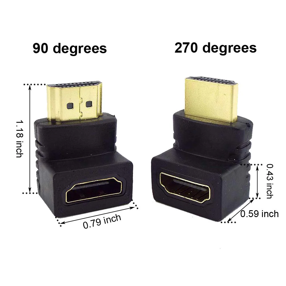 6Pack 3D and 4K HDMI Angled Adapter Combo 4 Pcs 90 and 270 Degree 2 Pcs Vertical Flat Left and Right 90 Degree Male to Female HDMI Adapter TV Connector - Image 2