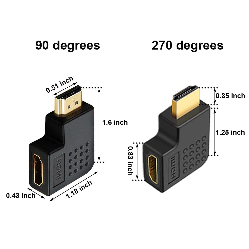 6Pack 3D and 4K HDMI Angled Adapter Combo 4 Pcs 90 and 270 Degree 2 Pcs Vertical Flat Left and Right 90 Degree Male to Female HDMI Adapter TV Connector - Image 3
