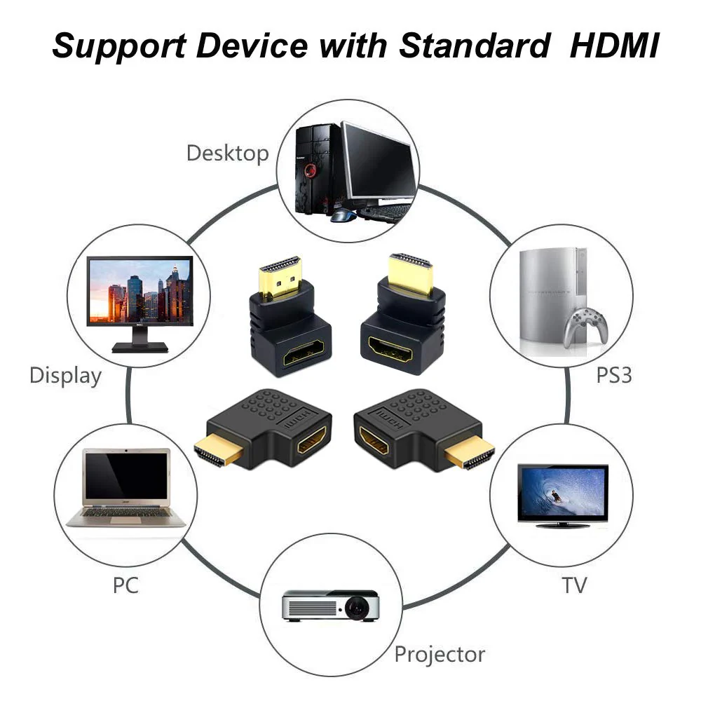 6Pack 3D and 4K HDMI Angled Adapter Combo 4 Pcs 90 and 270 Degree 2 Pcs Vertical Flat Left and Right 90 Degree Male to Female HDMI Adapter TV Connector - Image 4