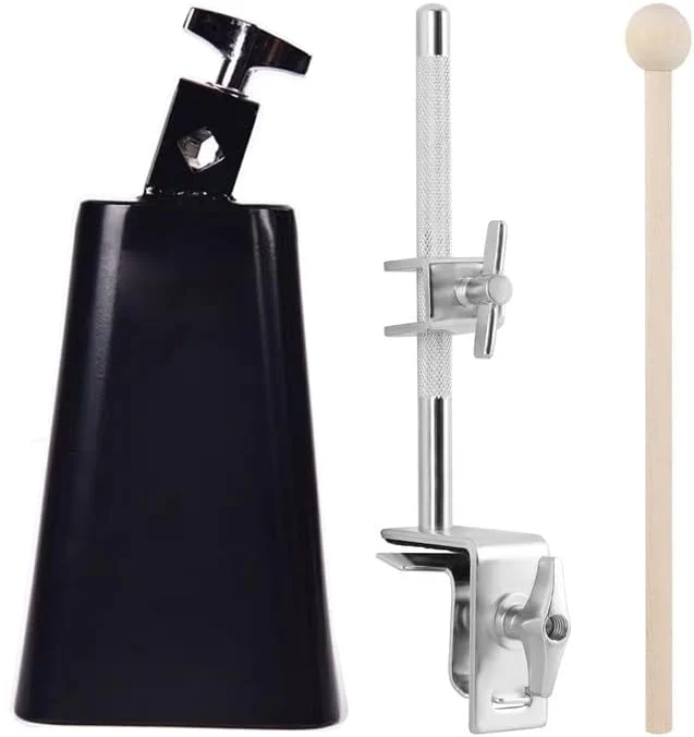 7 Inch Cowbell And Cowbell Clamp, Cowbell Holder Percussion Accessory, Adjustable Drum Cowbell Mount for Bass Drum Hoop Up or Down Drum Stick