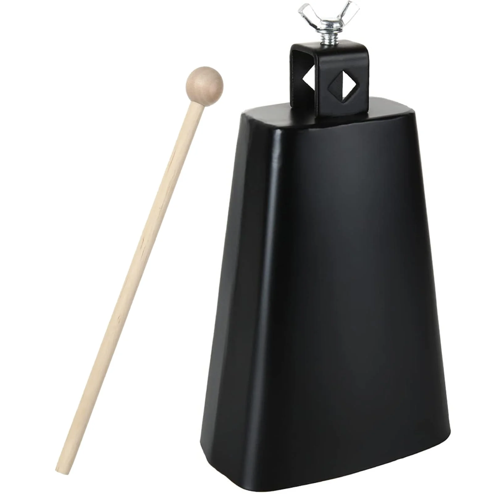 7 Inch Large Cow Bell Noise Makers, Metal Cowbell with Handle and Stick, Hand Percussion Music Cowbell for Sporting Events, Drum Set, Church, Weddings, Beautiful Clear Tapping Sound (Black)