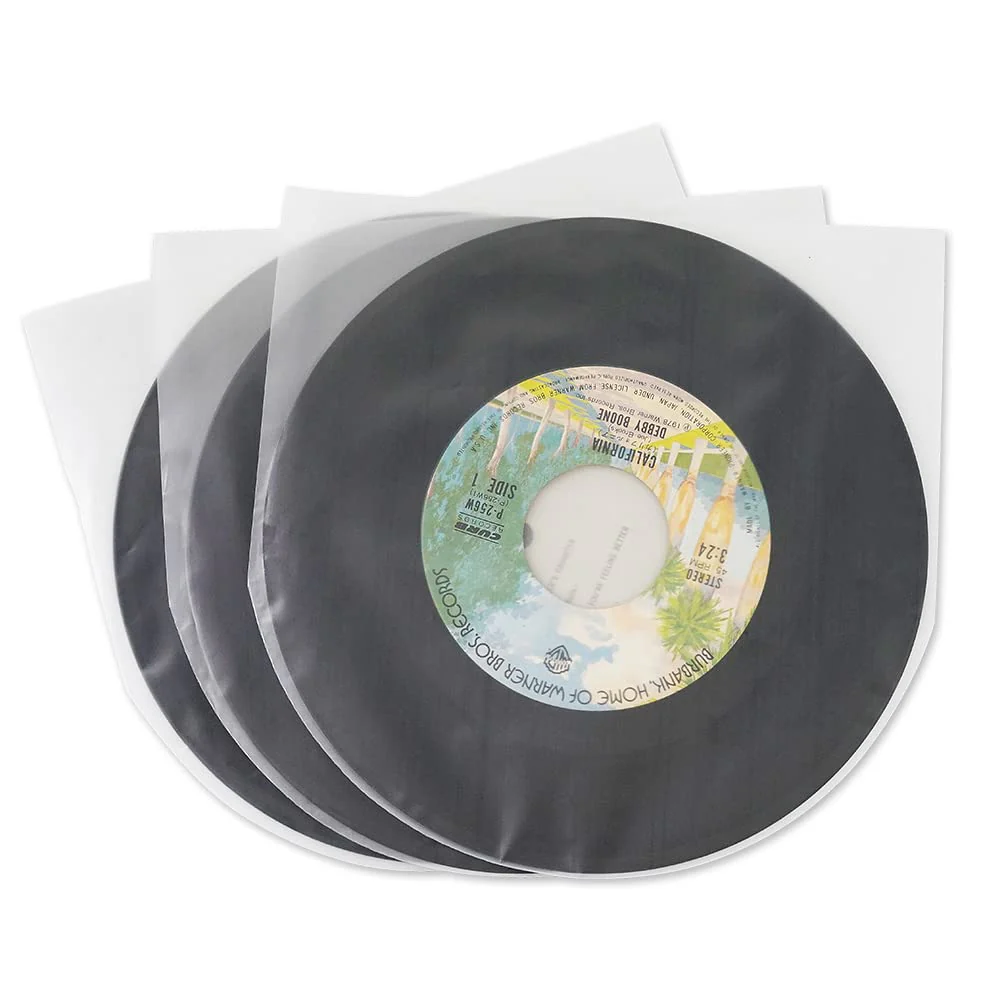7 Inches EP Vinyl Record Inner Sleeves, 50PCS Anti Static Plastic Round Bottom Protective Sleeves for Vinyl Record, Translucent 7 inch