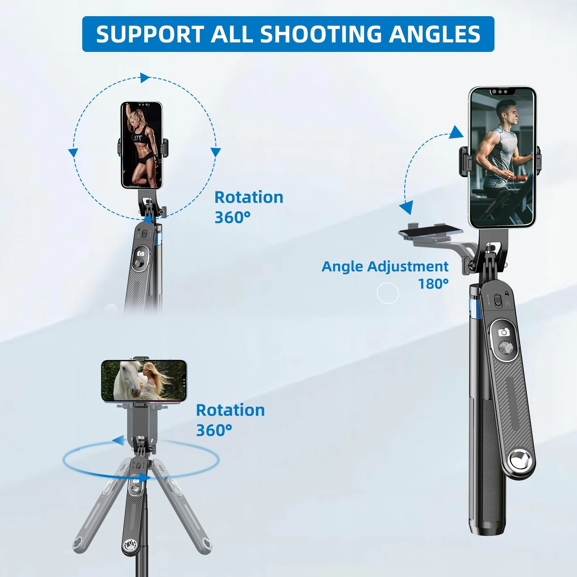 71" Phone Tripod & Selfie Stick Tripod Stand with Remote, 1/4" Screw Thread Adapter, Aluminum Alloy Extendable Tripod Quadripod Stand, Tall Travel Tripod Phone Holder for iPhone/Camera/GoPro - Image 3
