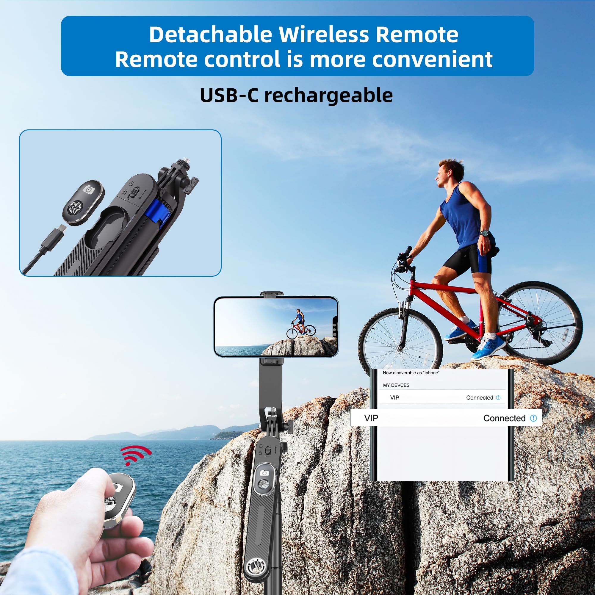 71" Phone Tripod & Selfie Stick Tripod Stand with Remote, 1/4" Screw Thread Adapter, Aluminum Alloy Extendable Tripod Quadripod Stand, Tall Travel Tripod Phone Holder for iPhone/Camera/GoPro - Image 5