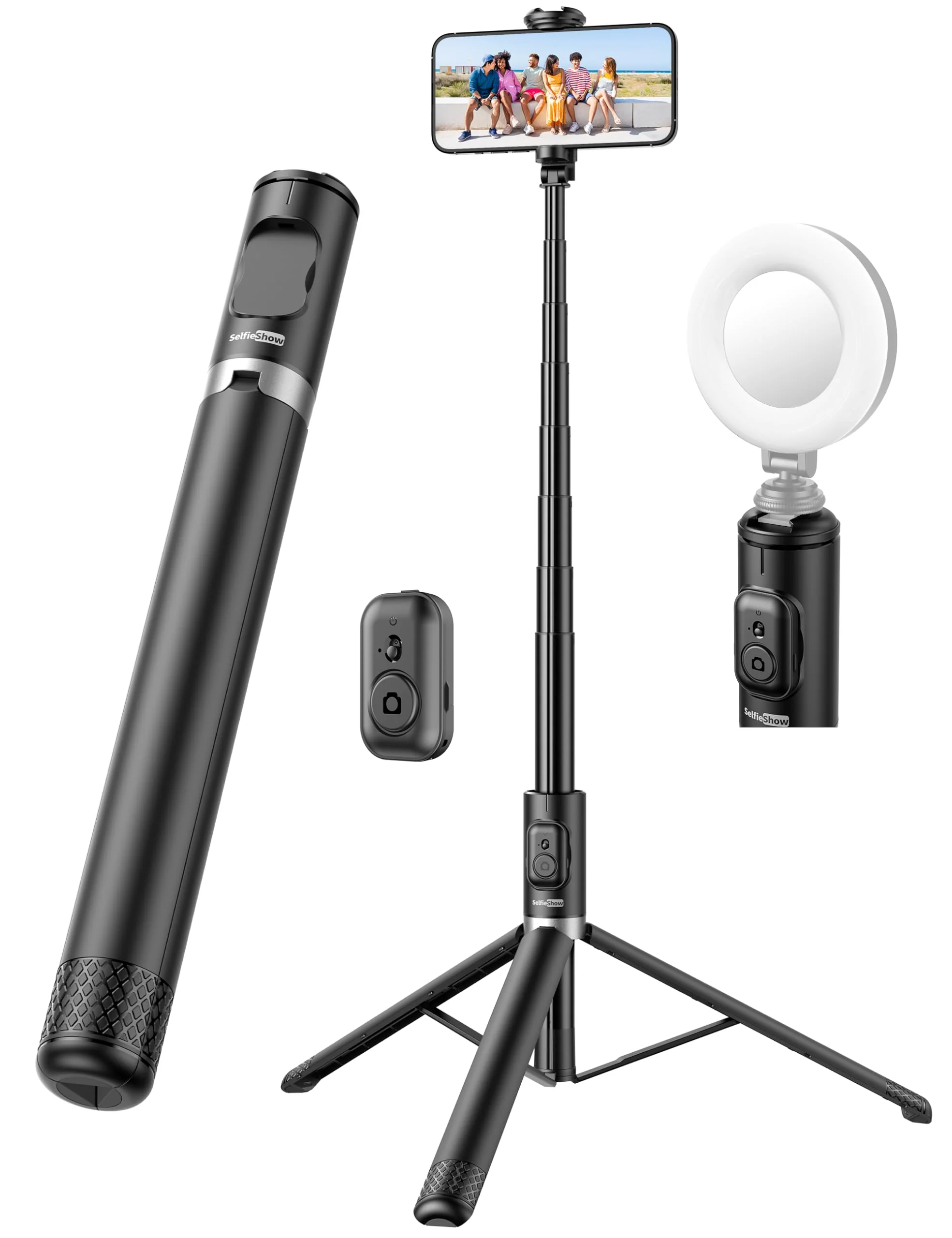 72" Cell Phone Selfie Stick Tripod, Aluminum Phone Tripod All-in-1 with Integrated Remote, Portable Extendable Smartphone Tripod Stand Lightweight Travel Tripod Compatible with iPhone 15/14/13/Android