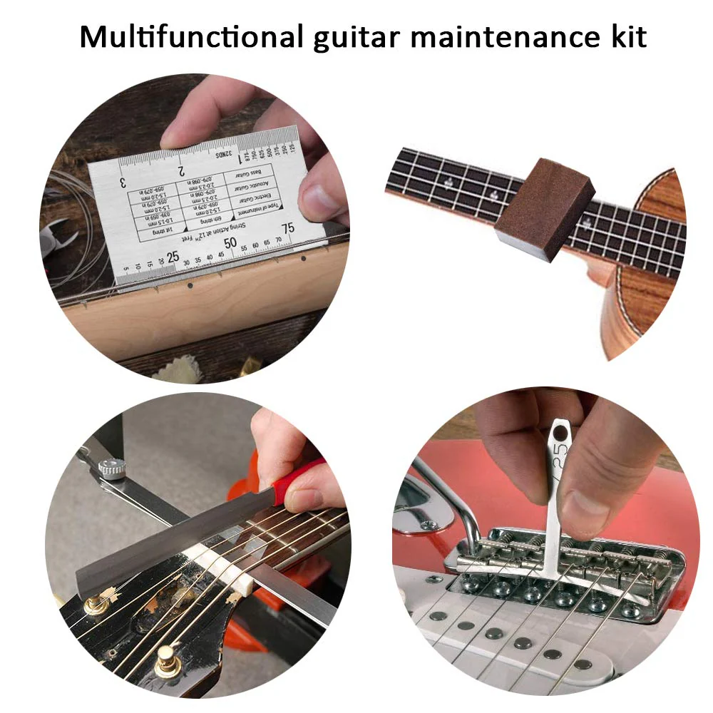 72PCS Guitar Tool Kit,Professional Guitar Repairing Maintenance Tool Kit with Guitar Strings Picks Bridge Pins Gauge Guitar Accessories Gift for Acoustic Guitar Electric guitar Ukulele Bass Banjo - Image 4