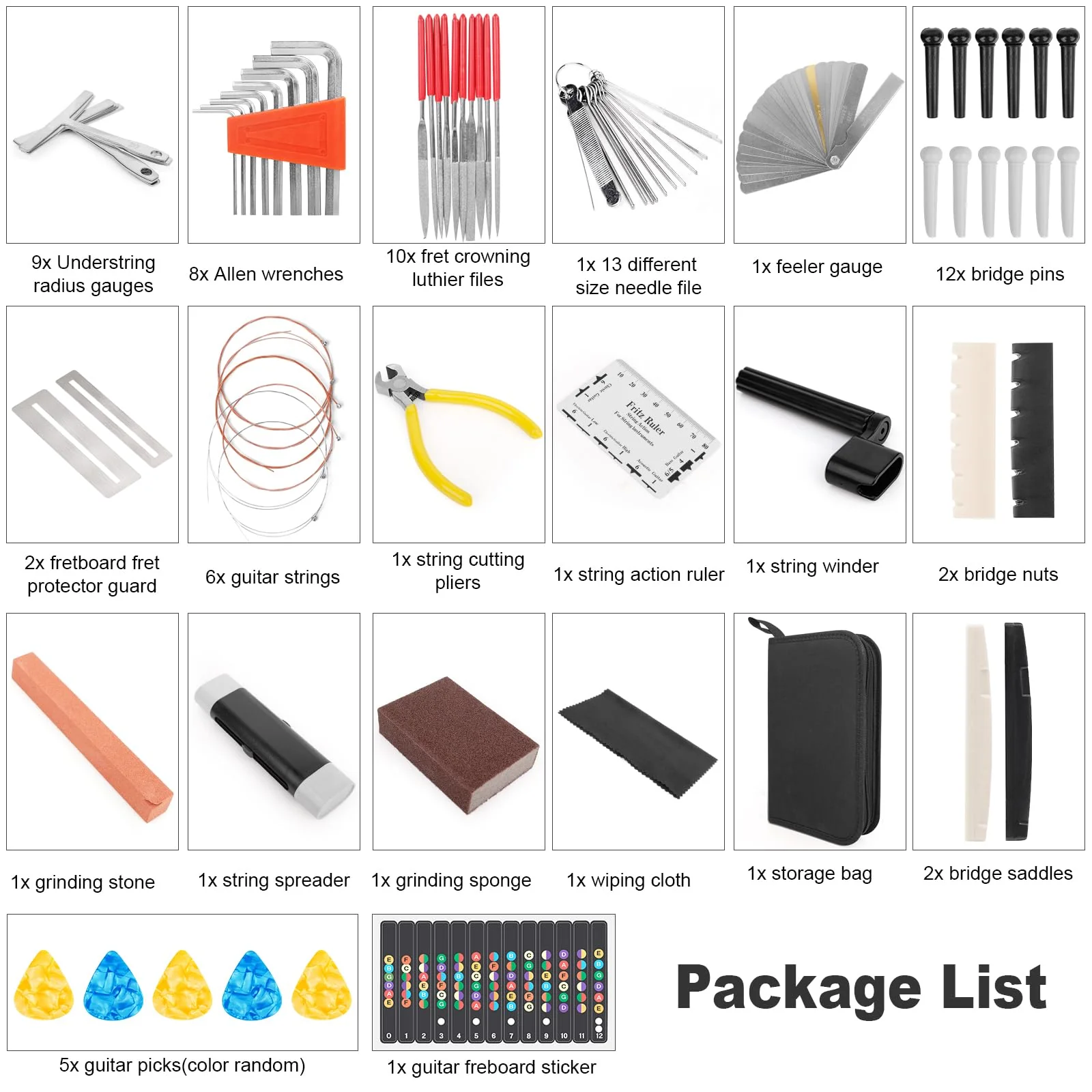 72PCS Guitar Tool Kit Repair Maintenance Accessories Guitar Parts Set with Carry Bag Guitar Care For Electric Acoustic Guitar Ukulele Bass Banjo Guitar Kit - Image 2