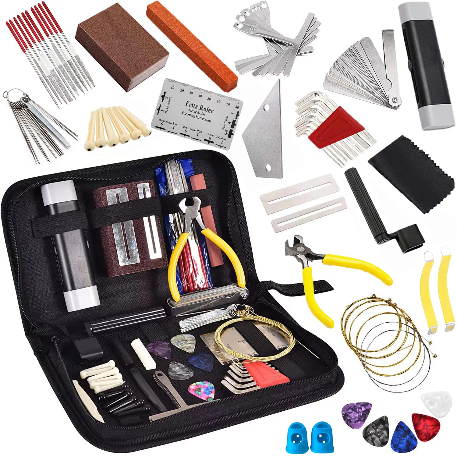 77 Pcs Guitar Maintenance Kit Repair Tool Setup with Carry Bag Large For Acoustic Guitar Electric guitar Ukulele Bass Banjo, String Instrument 77PCs