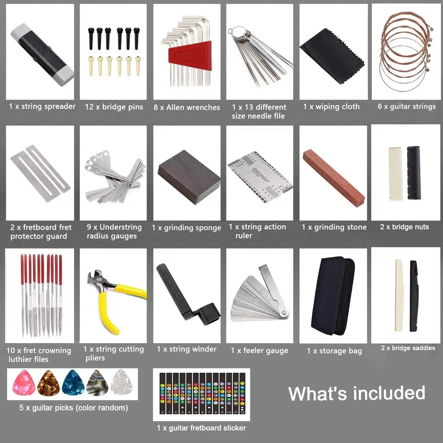 77 Pcs Guitar Maintenance Kit Repair Tool Setup with Carry Bag Large For Acoustic Guitar Electric guitar Ukulele Bass Banjo, String Instrument 77PCs - Image 2