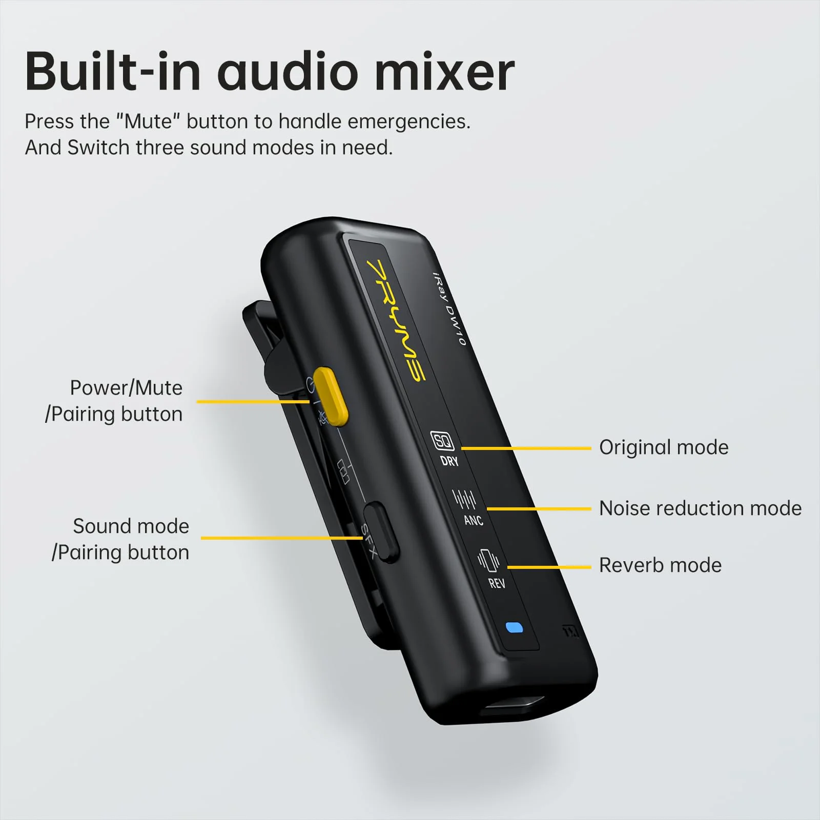 7RYMS iRay DW10 Wireless Lavalier Microphone, Dual Lapel Mic for iPhone Android PC, Noise Cancelling Mic with Reverb, 15H Battery, for YouTube TikTok Vlogging, Recording, Camera, Camcorder - Image 3