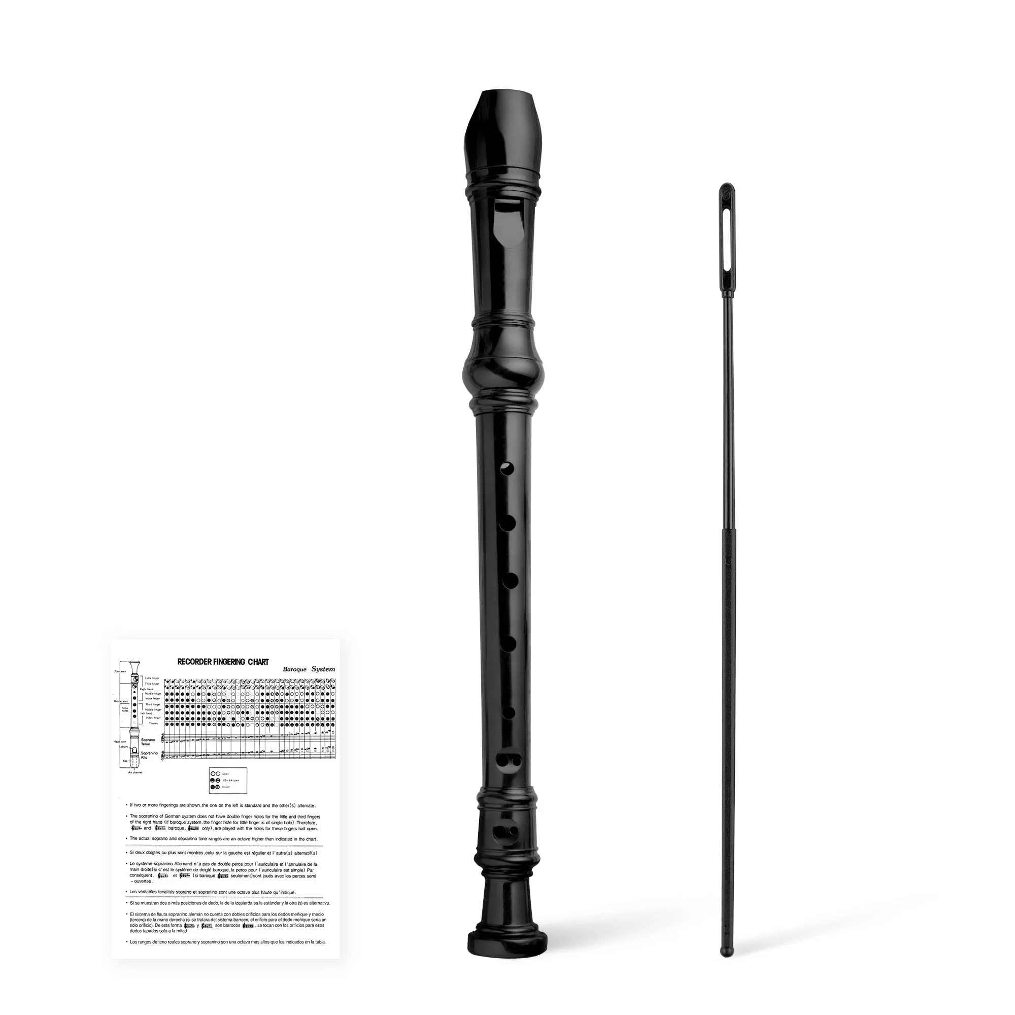 8-Hole Soprano Descant Recorder German Style Kids Music Flute with Cleaning Rod & Case Bag for School Student Home Entertainment - Black