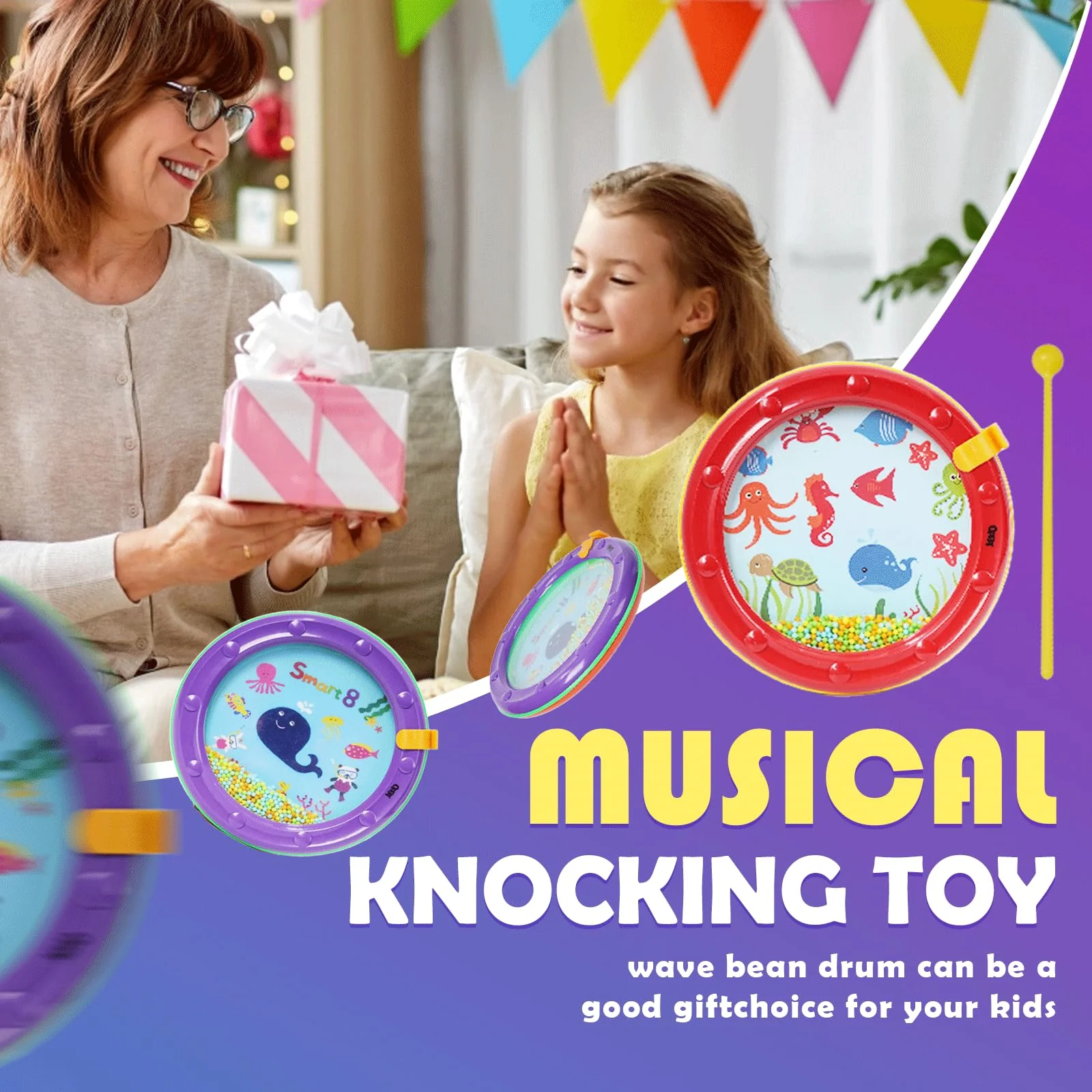 8-Inch Drum Set: Colorful Undersea World Design - Multifunctional Educational Musical Instrument for Children, Includes Drumsticks, Safe & Durable OP-921 - Image 4