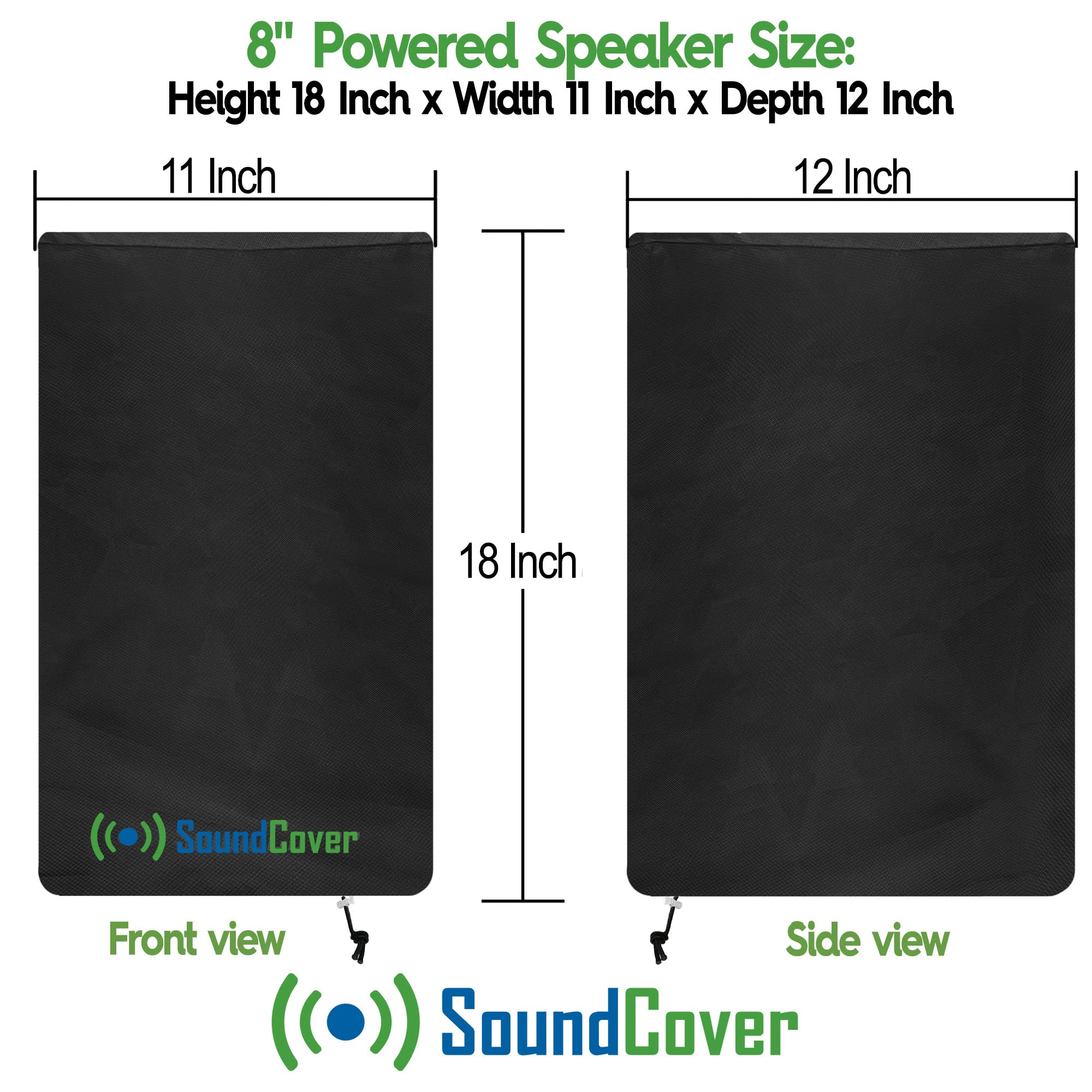 8 Inch PA/DJ Lightweight Powered Speaker Cover Bag in Black for Stand Mounted Speakers - Over the top fit, Water Resistant (not Waterproof), 50 UV Protection - Check Dimensions before Ordering! Single Cover 8" - Image 2