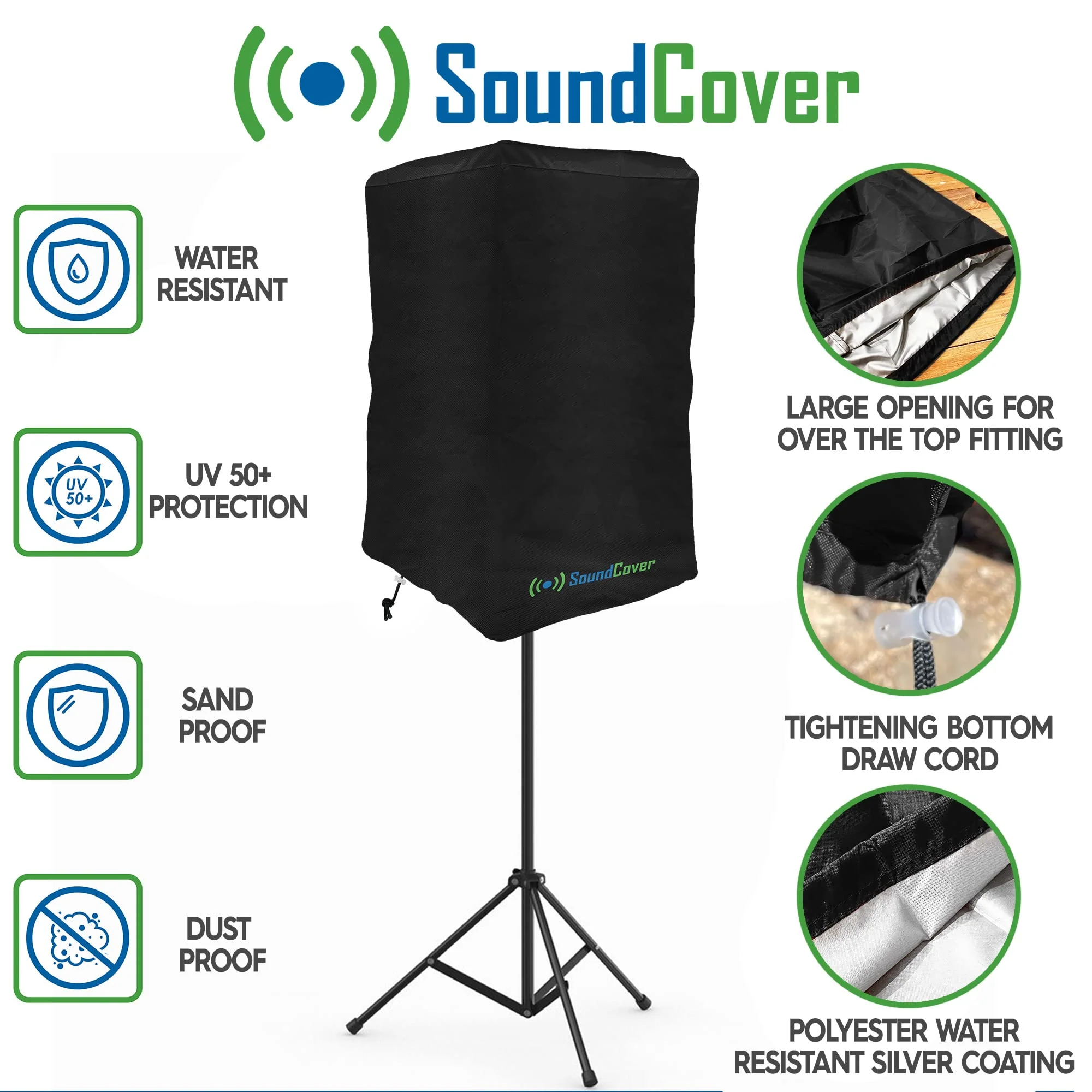 8 Inch PA/DJ Lightweight Powered Speaker Cover Bag in Black for Stand Mounted Speakers - Over the top fit, Water Resistant (not Waterproof), 50 UV Protection - Check Dimensions before Ordering! Single Cover 8" - Image 4