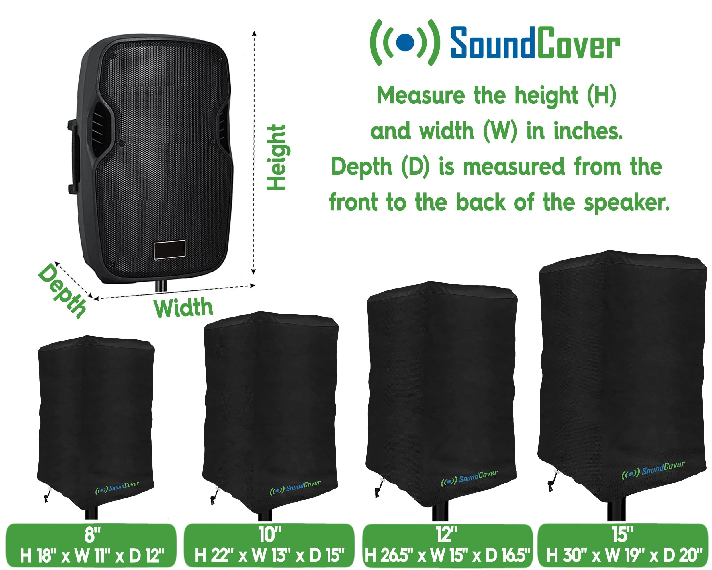 8 Inch PA/DJ Lightweight Powered Speaker Cover Bag in Black for Stand Mounted Speakers - Over the top fit, Water Resistant (not Waterproof), 50 UV Protection - Check Dimensions before Ordering! Single Cover 8" - Image 5