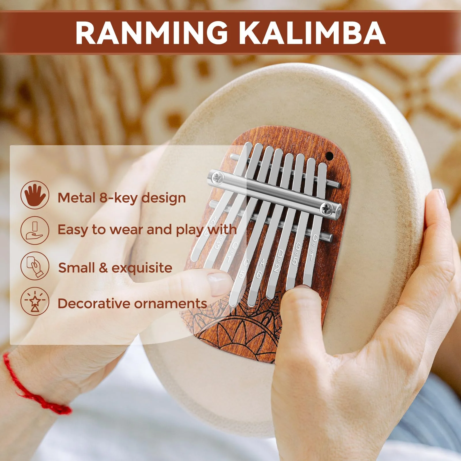 8 Keys Kalimba Mini Kalimba Portable Finger Thumb Piano kalimba 8 key exquisite finger thumb piano for Music Lovers and Adults Christmas Gifts Medium Single - Image 3