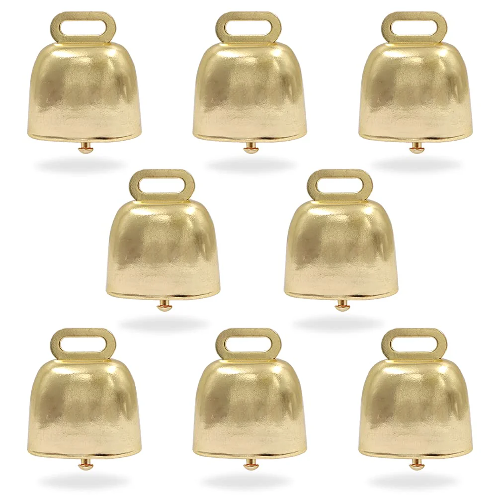 8 Pcs Shiny Gold Small Cow Bells, Loud Grazing Copper Bells Noise Makers, Metal Decorative Bells for Pet Dog Cat Pendants Christmas Tree Crafts 8 Pcs
