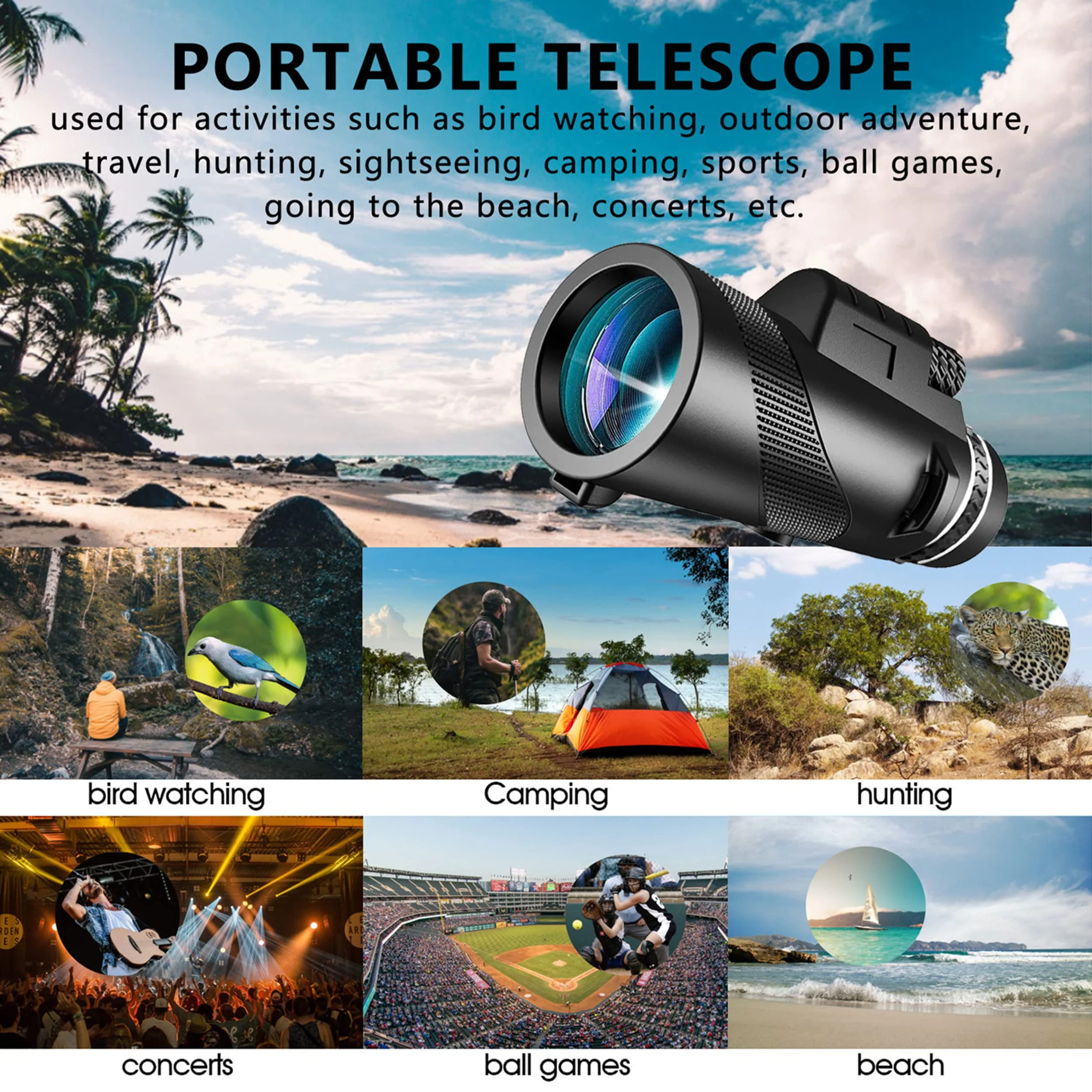 80x100 Monocular-Telescope High Powered for Smartphone Monoculars for Adults High Definition Monocular Telescope for Stargazing Hunting Wildlife Bird Watching Travel Camping Hiking Black-hu7 - Image 6